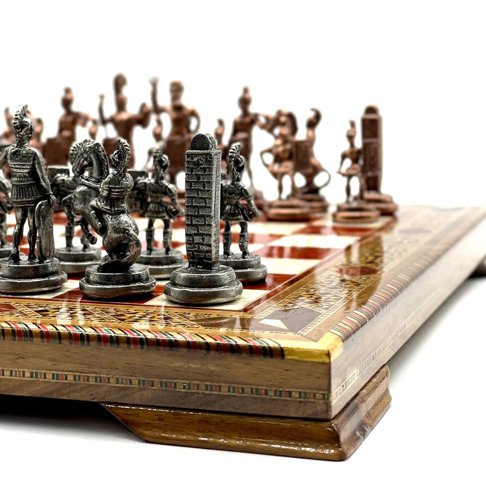13" Personalized Rosewood Chess Set with Greek Metal Chess Pieces