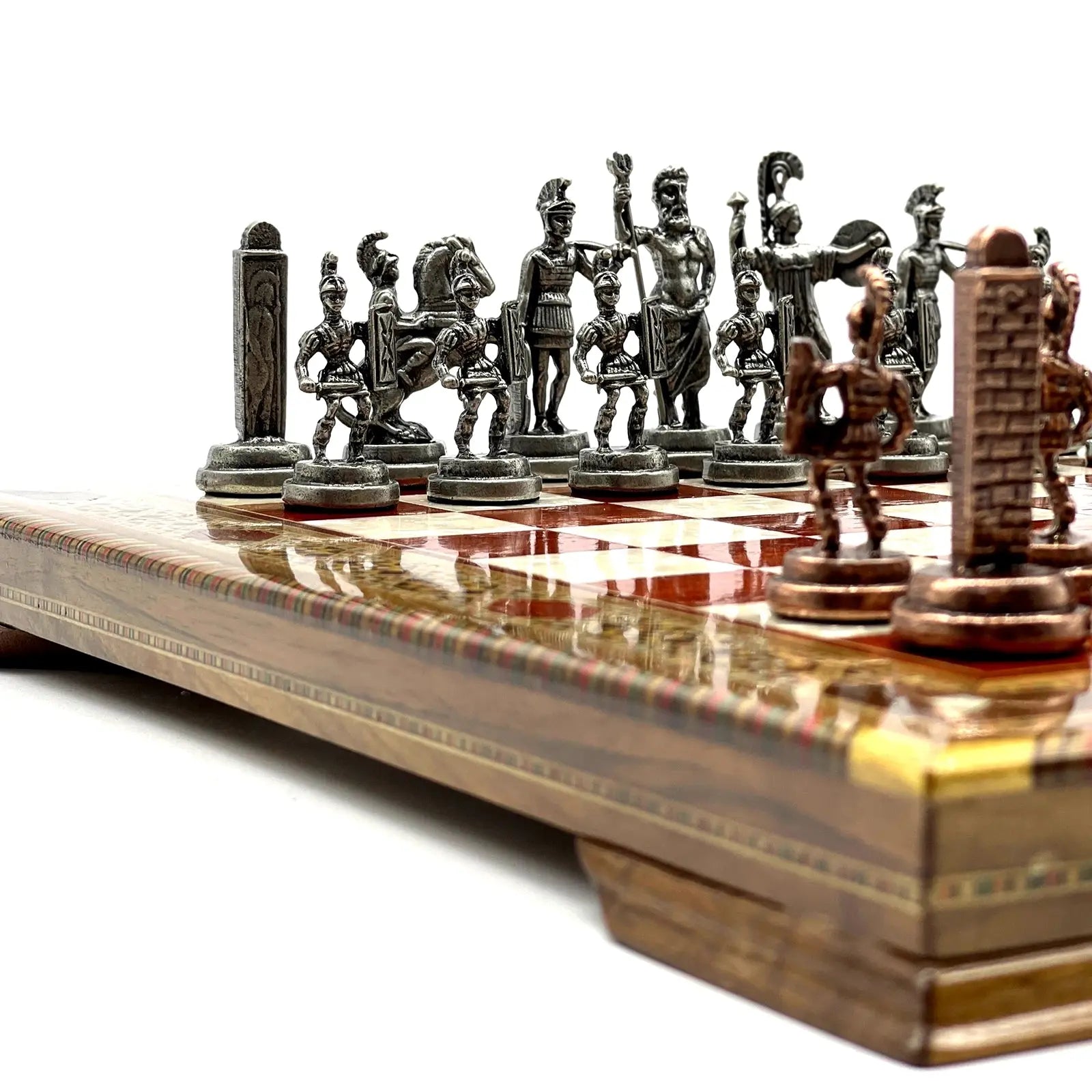 13" Personalized Rosewood Chess Set with Greek Metal Chess Pieces