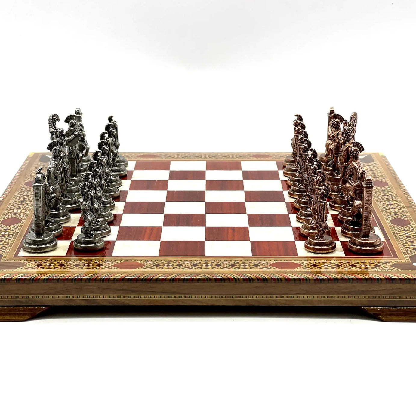 13" Personalized Rosewood Chess Set with Greek Metal Chess Pieces