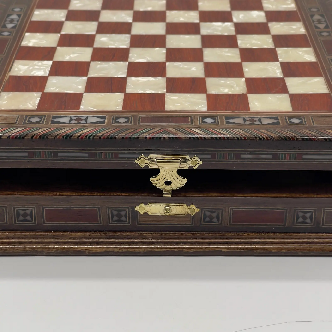 11" Rosewood Handmade Patterned Storage Luxury Wooden Chess Board