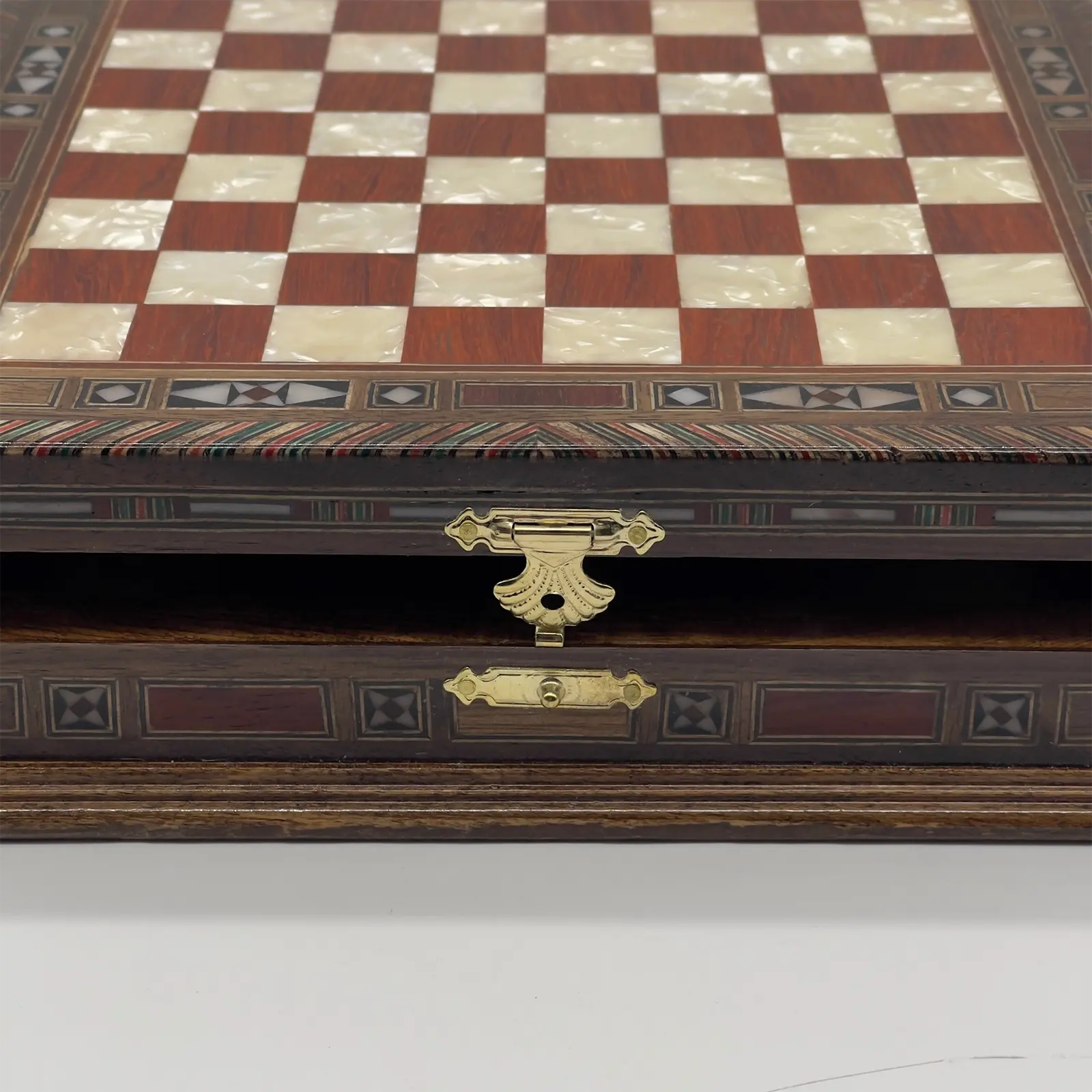 11" Rosewood Handmade Patterned Storage Luxury Wooden Chess Board