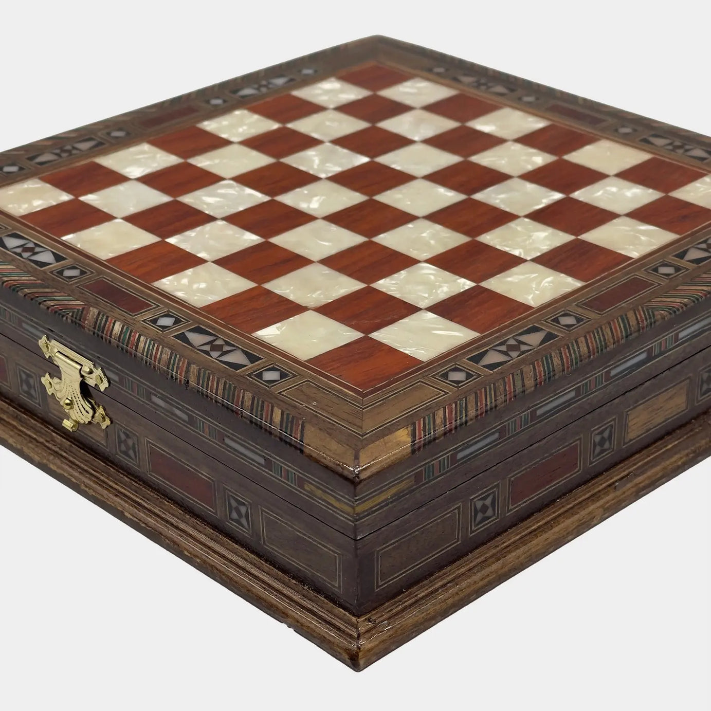 11" Rosewood Handmade Patterned Storage Luxury Wooden Chess Board