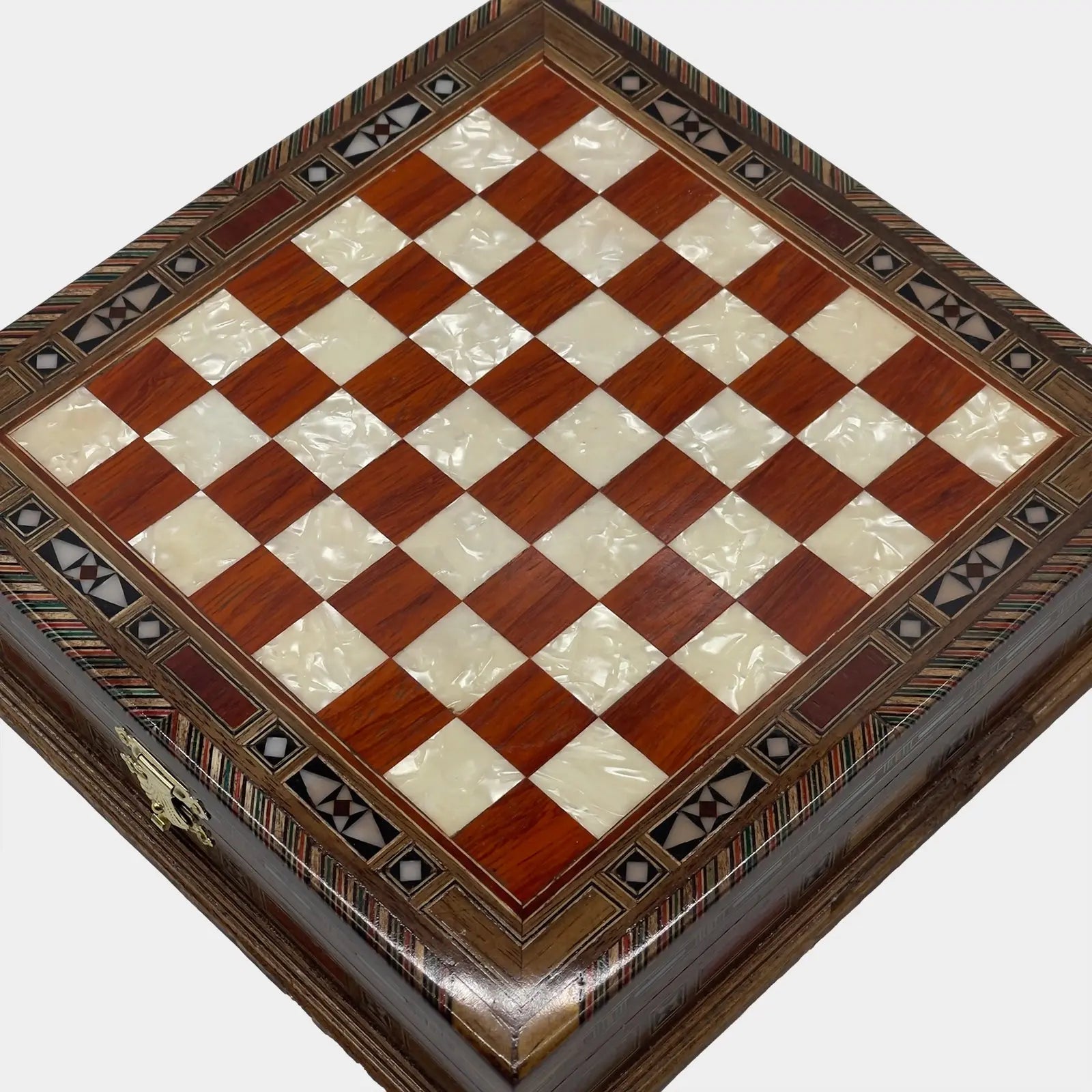 11" Rosewood Handmade Patterned Storage Luxury Wooden Chess Board