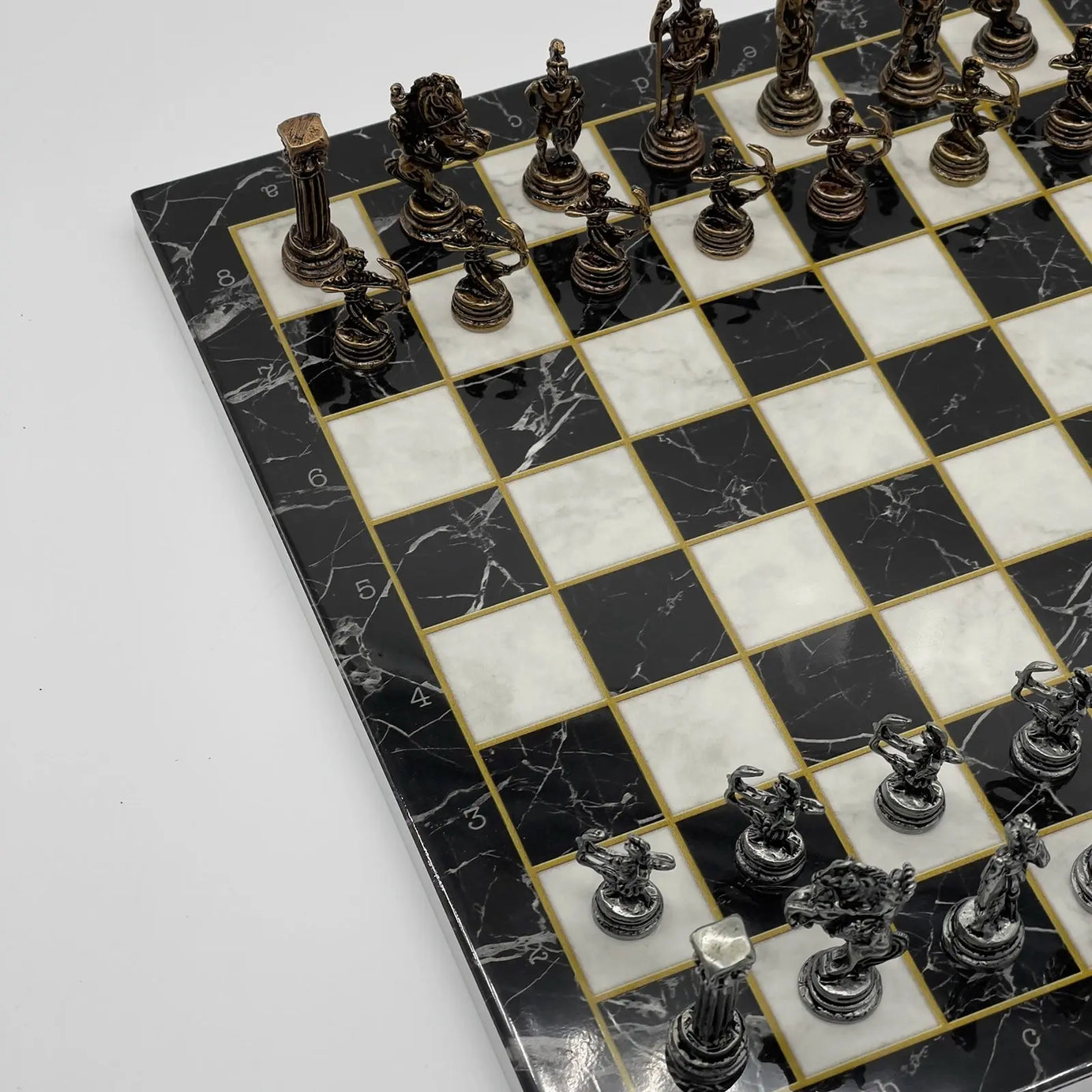 11.8" Black Marble Pattern Chess Set With Crusaders Metal Chess Pieces