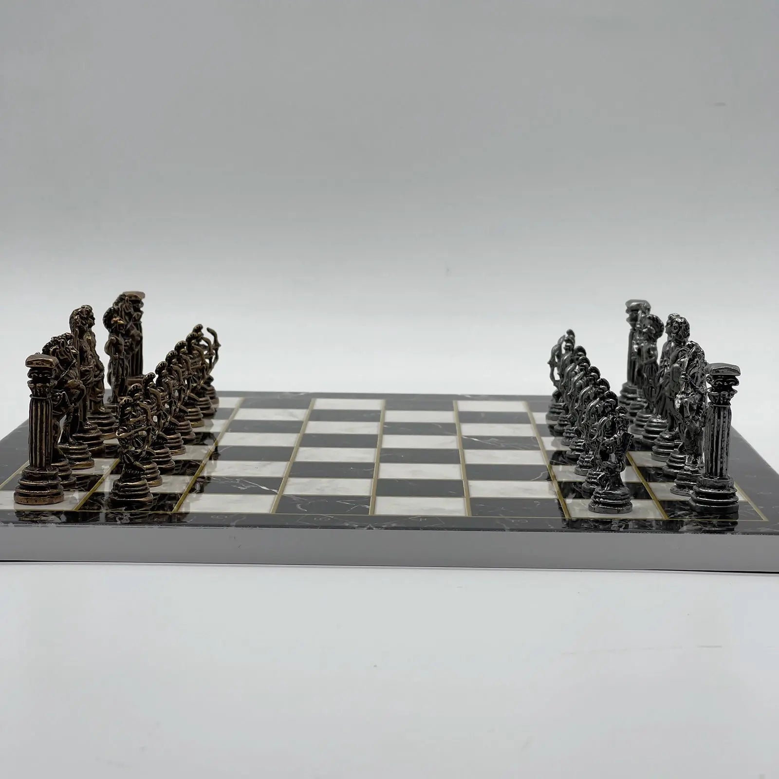 11.8" Black Marble Pattern Chess Set With Crusaders Metal Chess Pieces