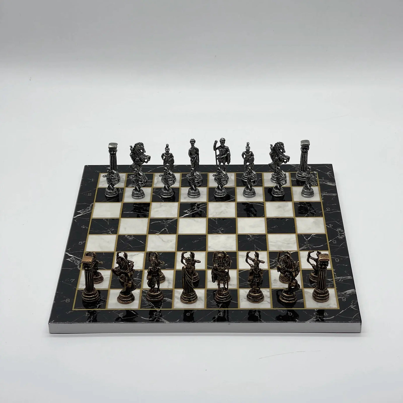 11.8" Black Marble Pattern Chess Set With Crusaders Metal Chess Pieces