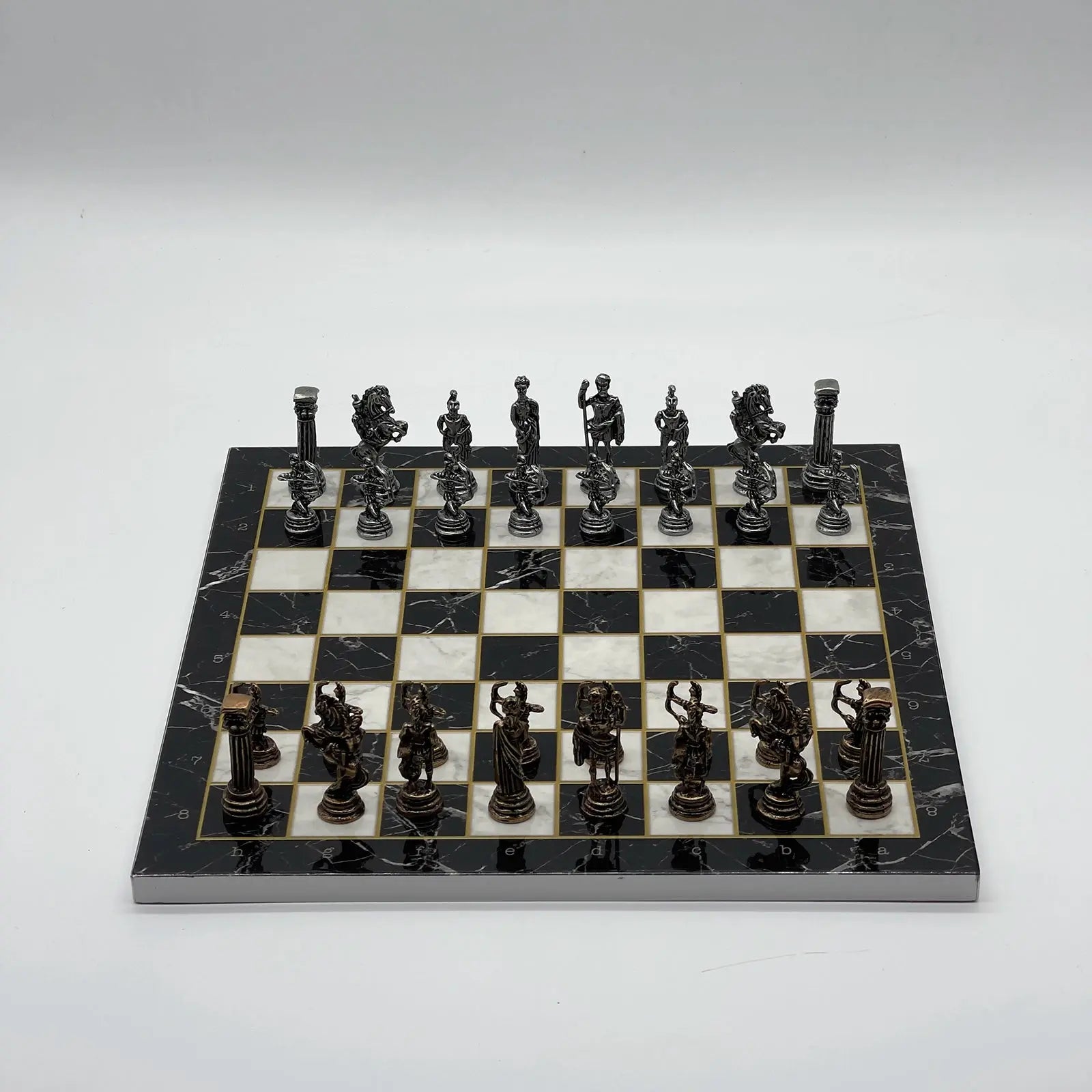 11.8" Black Marble Pattern Chess Set With Crusaders Metal Chess Pieces