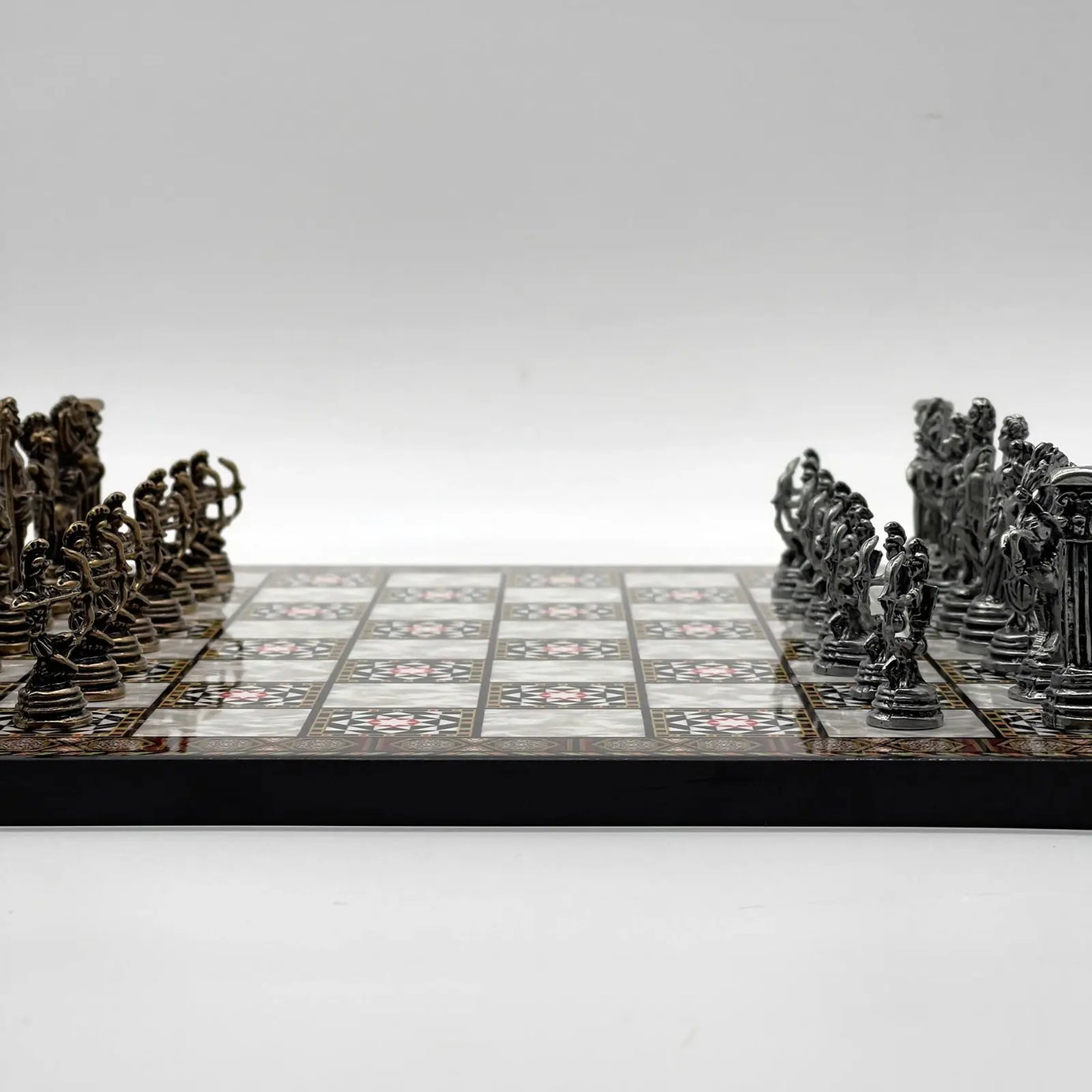 11.8" Mosaic Marble Pattern Chess Set With Crusaders Metal Chess Pieces