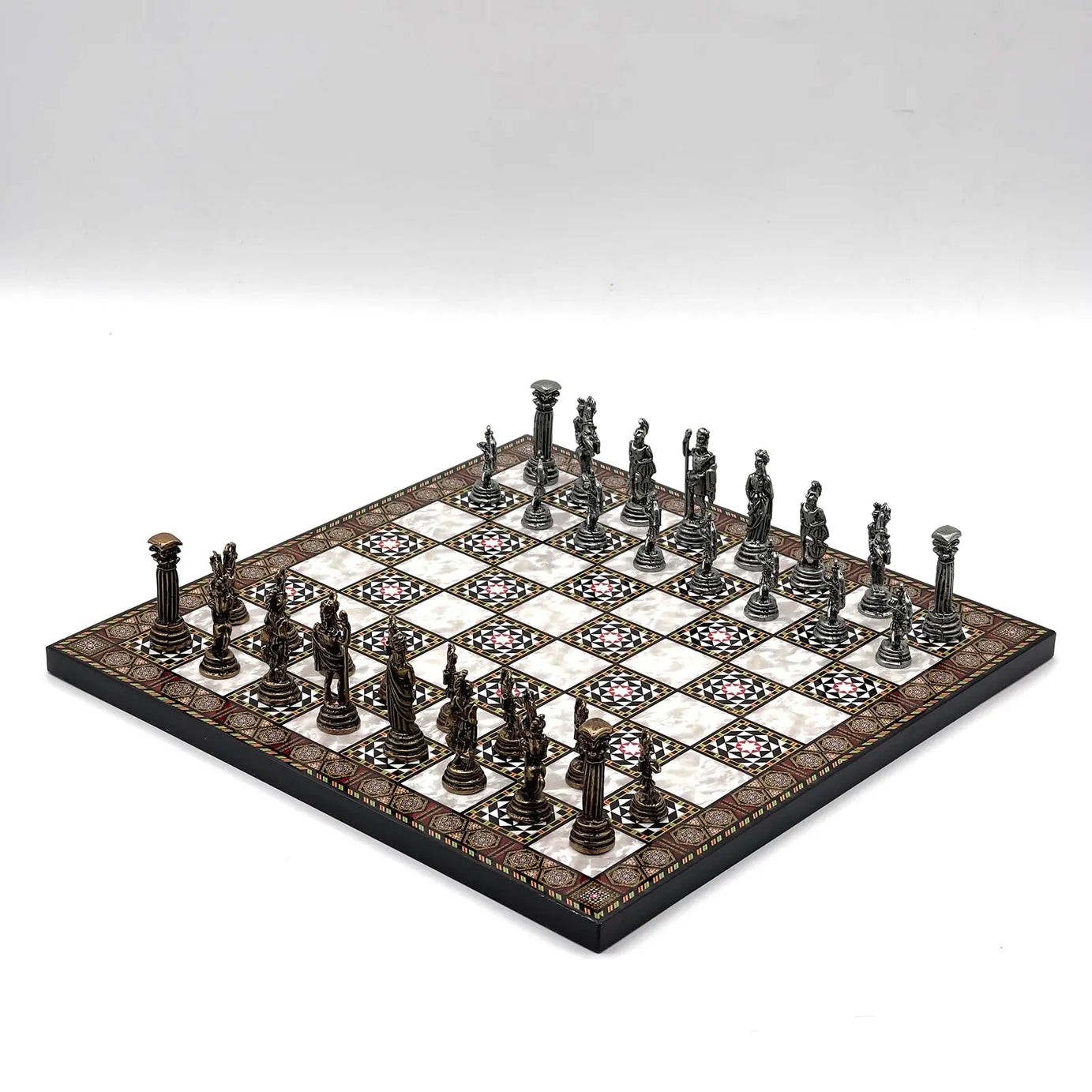 11.8" Mosaic Marble Pattern Chess Set With Crusaders Metal Chess Pieces