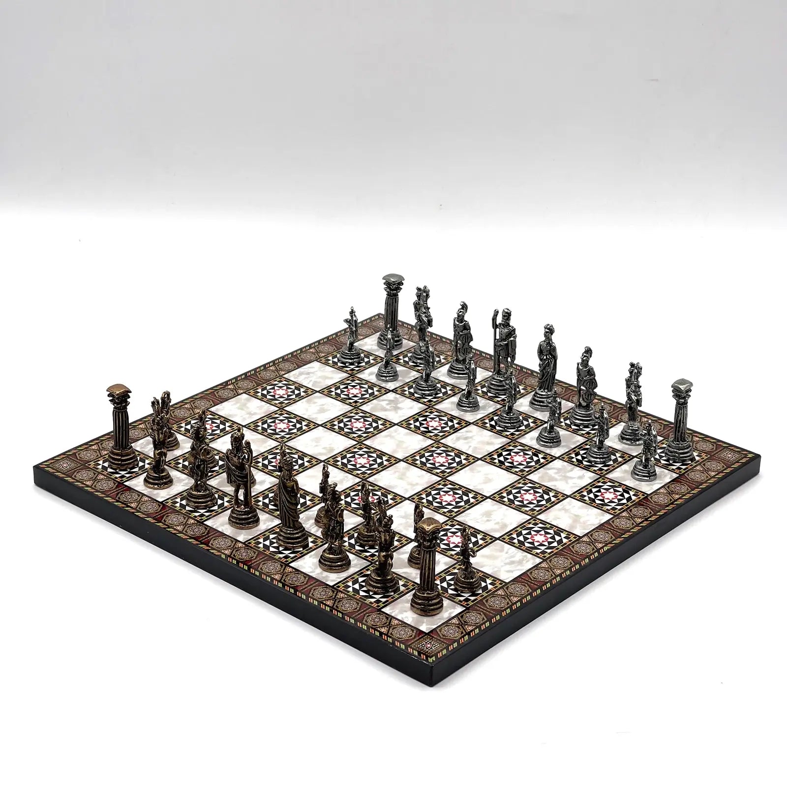 11.8" Mosaic Marble Pattern Chess Set With Crusaders Metal Chess Pieces