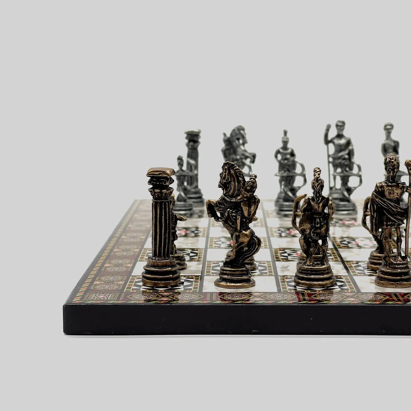 11.8" Mosaic Marble Pattern Chess Set With Crusaders Metal Chess Pieces