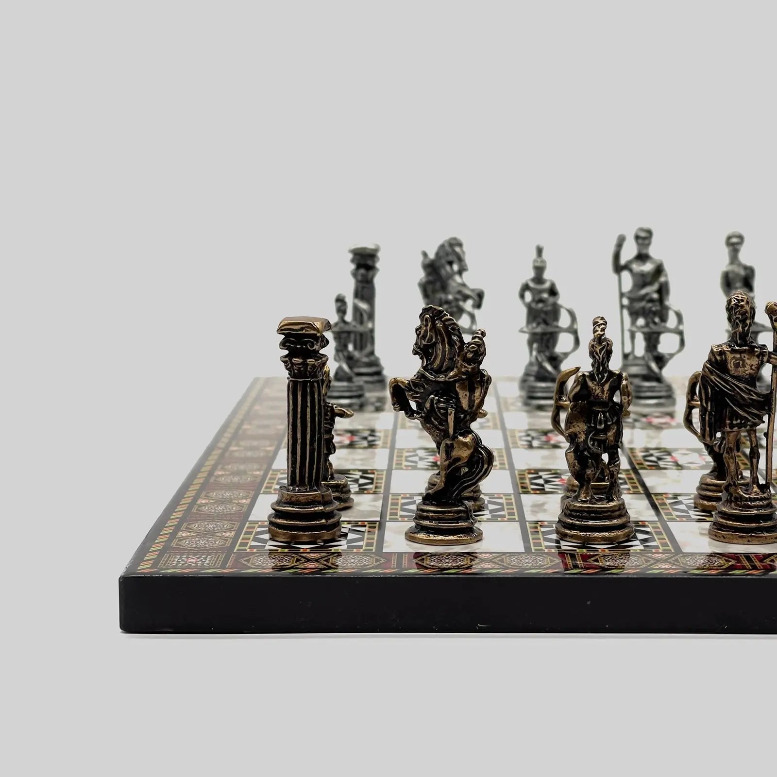 11.8" Mosaic Marble Pattern Chess Set With Crusaders Metal Chess Pieces