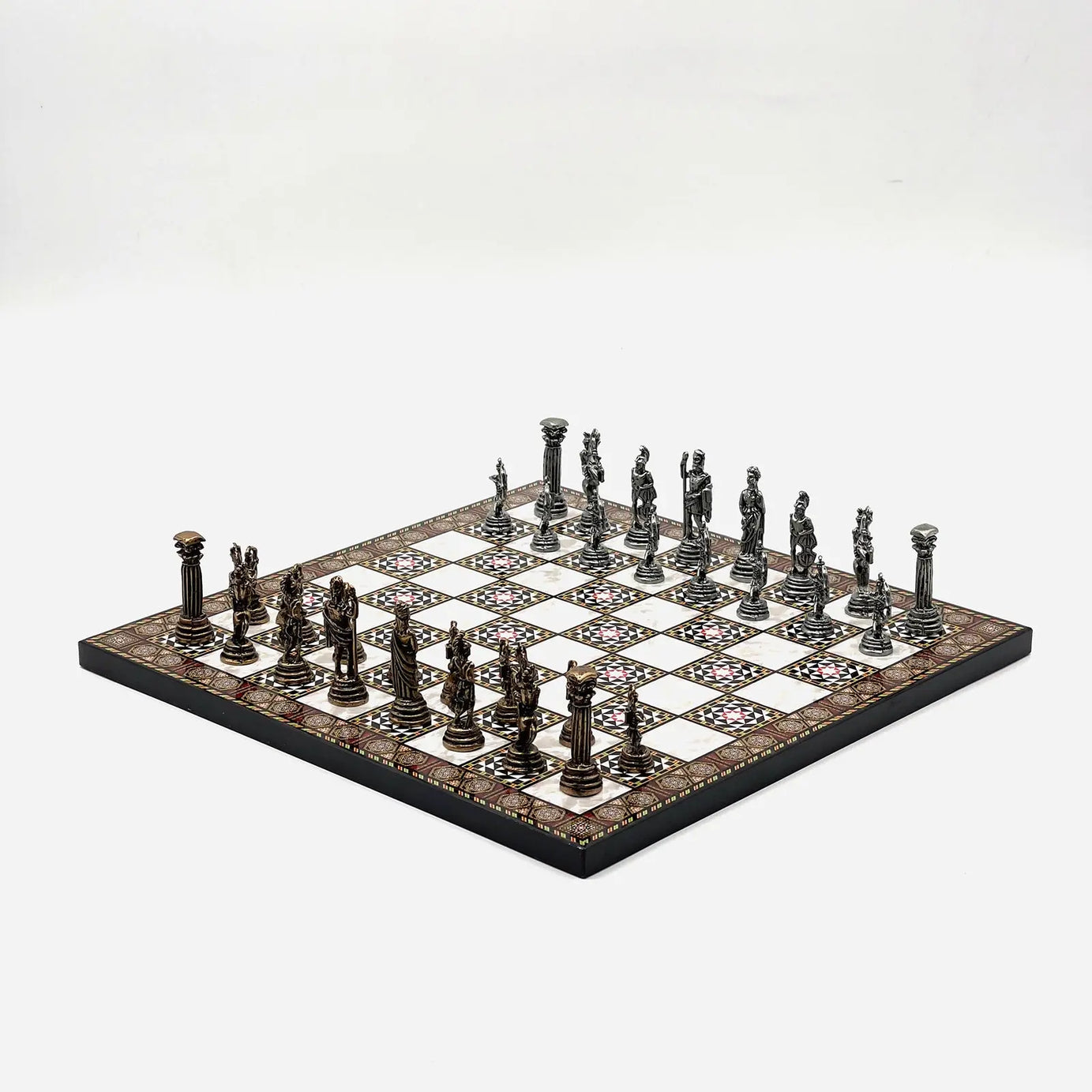 11.8" Mosaic Marble Pattern Chess Set With Crusaders Metal Chess Pieces