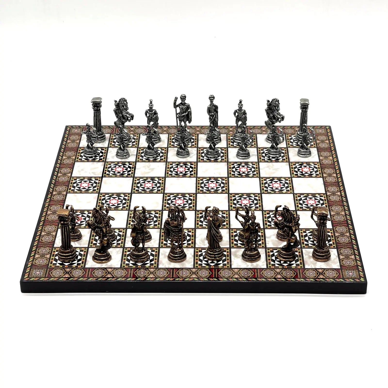 11.8" Mosaic Marble Pattern Chess Set With Crusaders Metal Chess Pieces