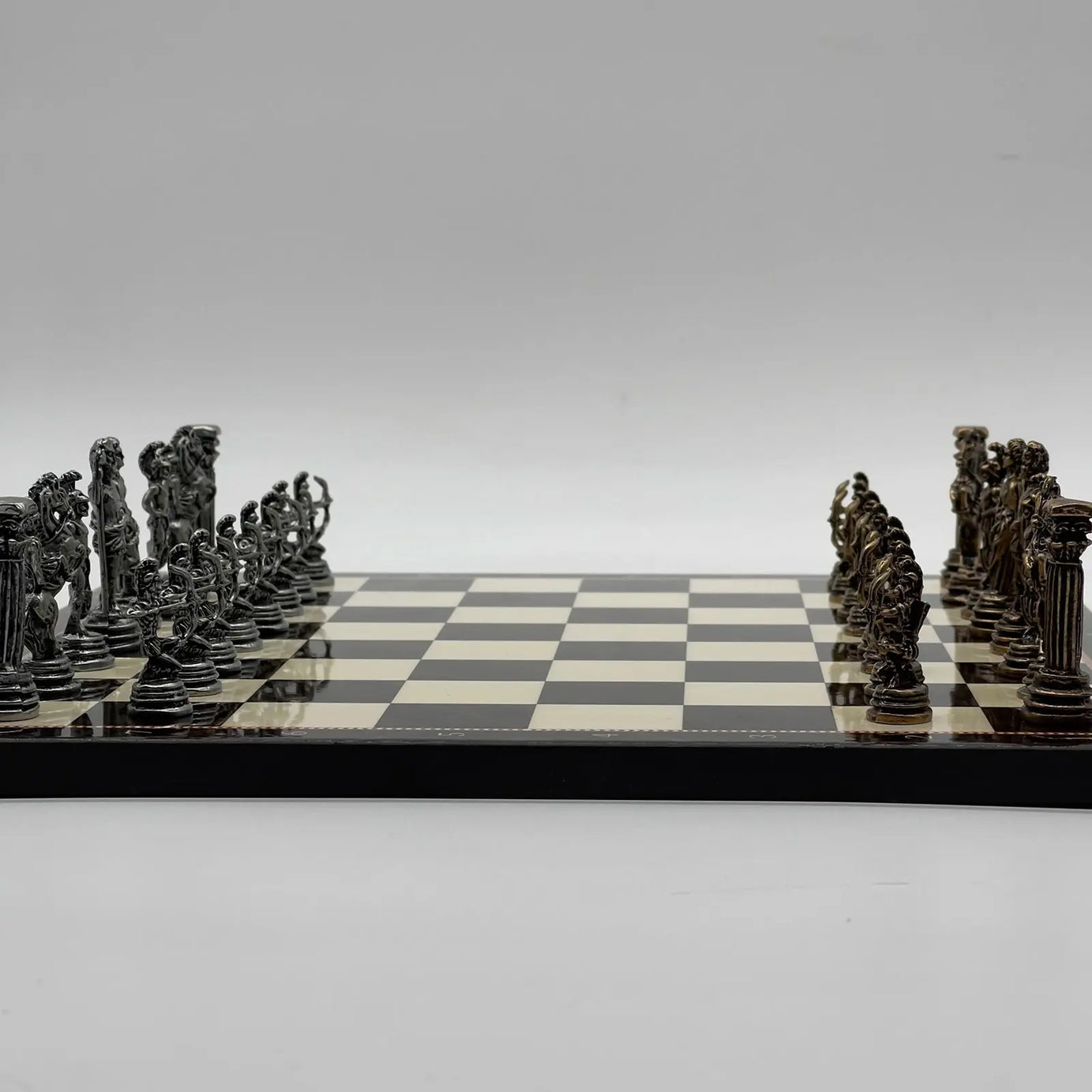 11.8" Brown Walnut Marble Pattern Chess Set With Crusaders Metal Chess Pieces