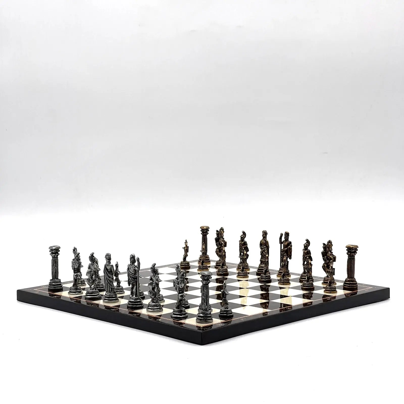 11.8" Brown Walnut Marble Pattern Chess Set With Crusaders Metal Chess Pieces
