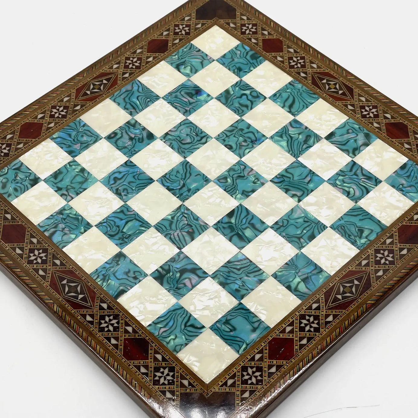 12" inc Handmade Patterned Luxury Wooden Custom Turquoise Chess Board