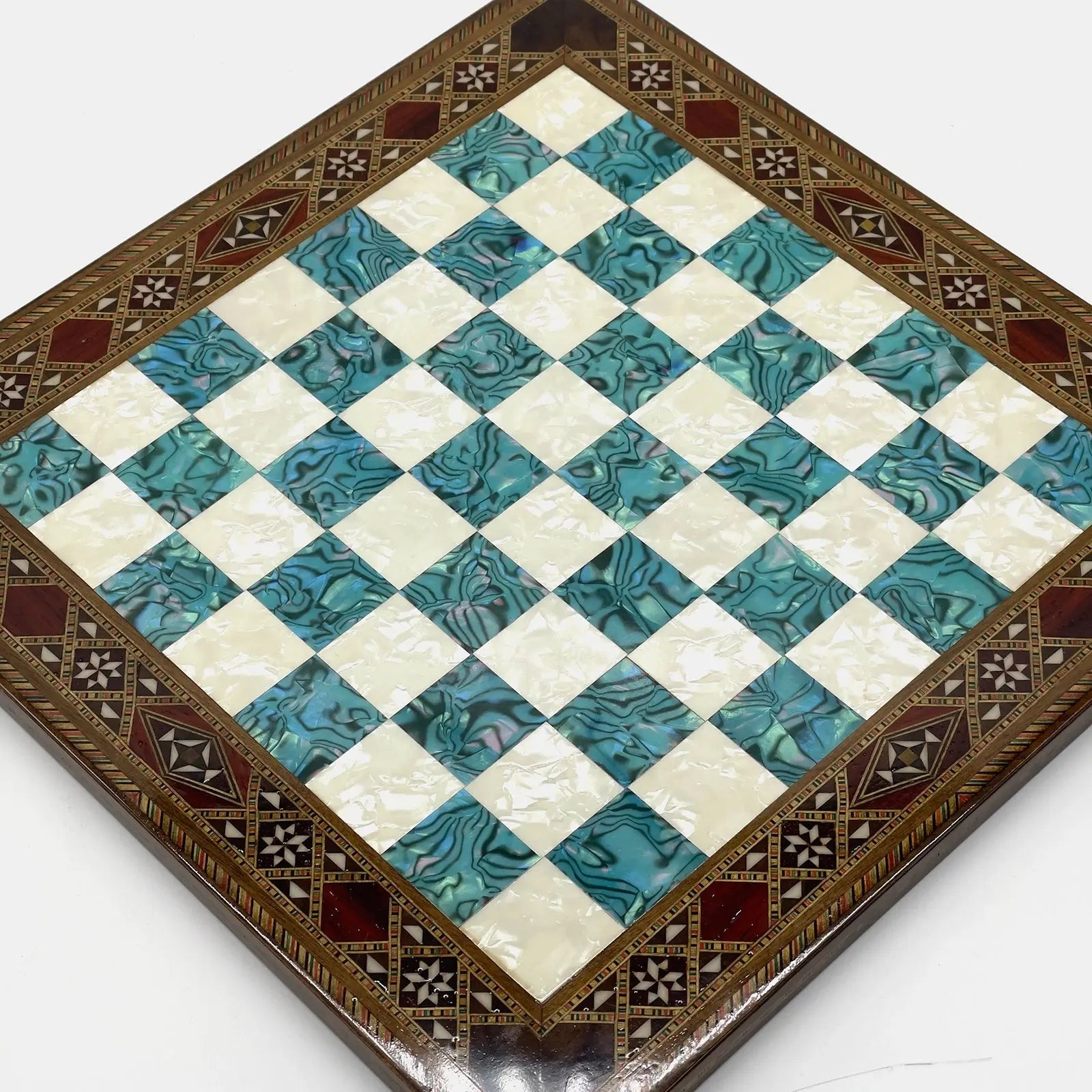 12" inc Handmade Patterned Luxury Wooden Custom Turquoise Chess Board