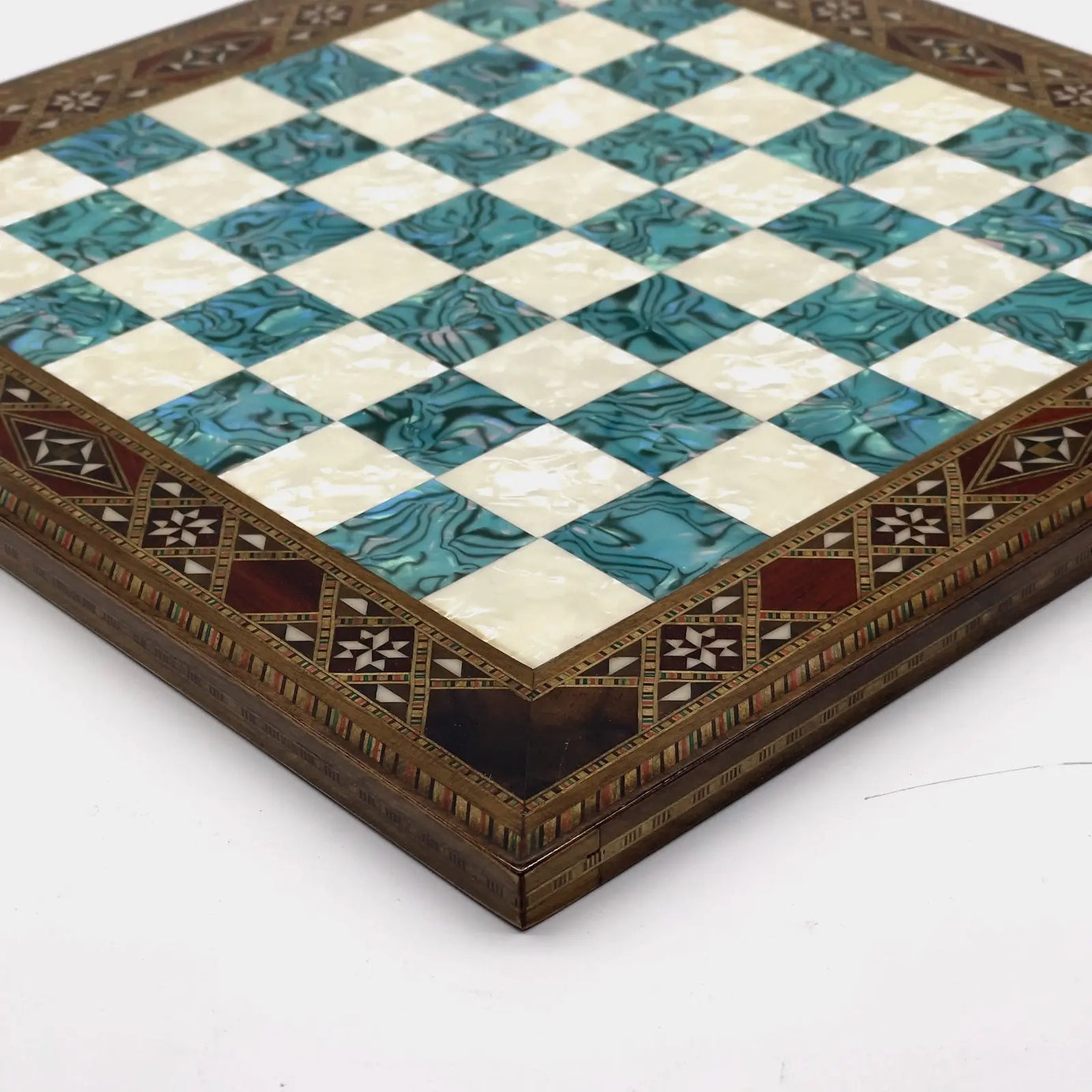 12" inc Handmade Patterned Luxury Wooden Custom Turquoise Chess Board