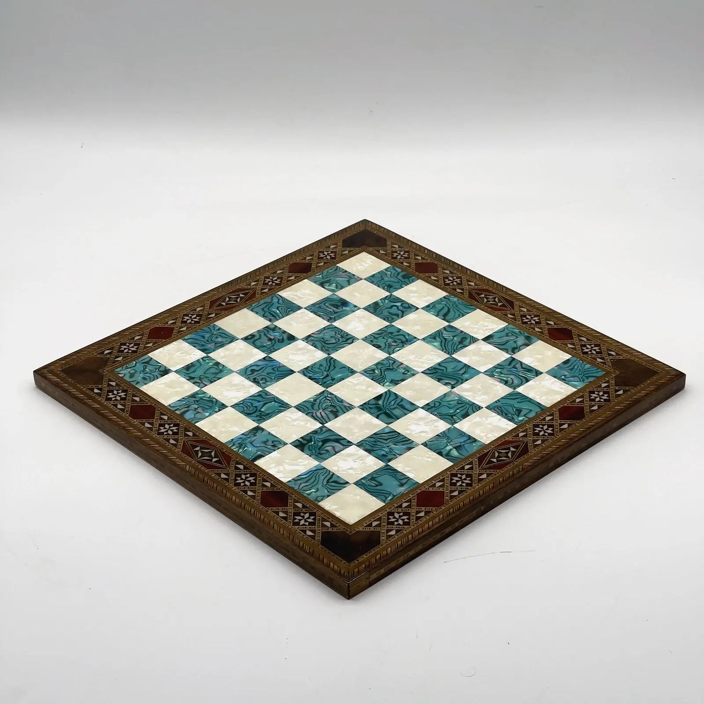12" inc Handmade Patterned Luxury Wooden Custom Turquoise Chess Board