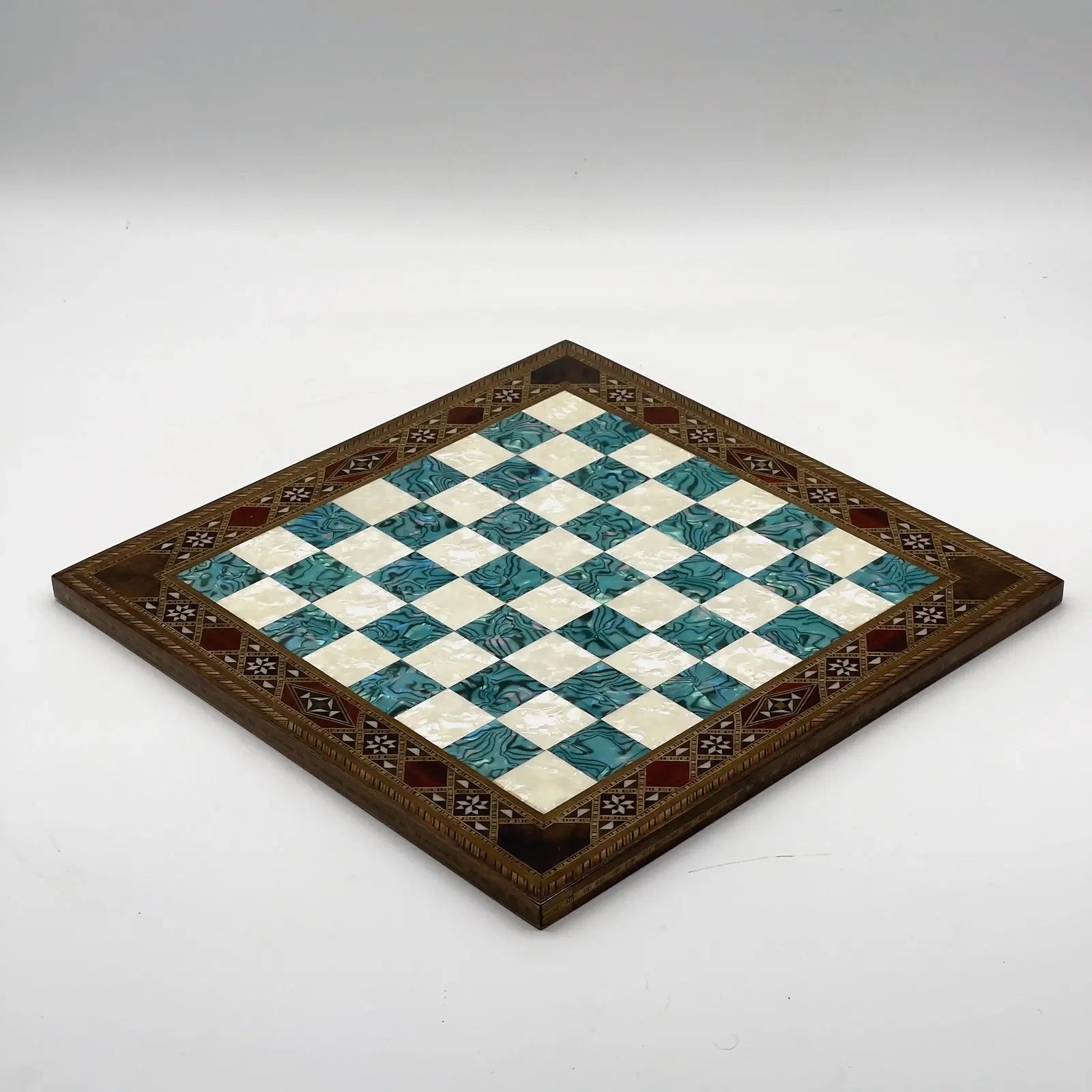 12" inc Handmade Patterned Luxury Wooden Custom Turquoise Chess Board