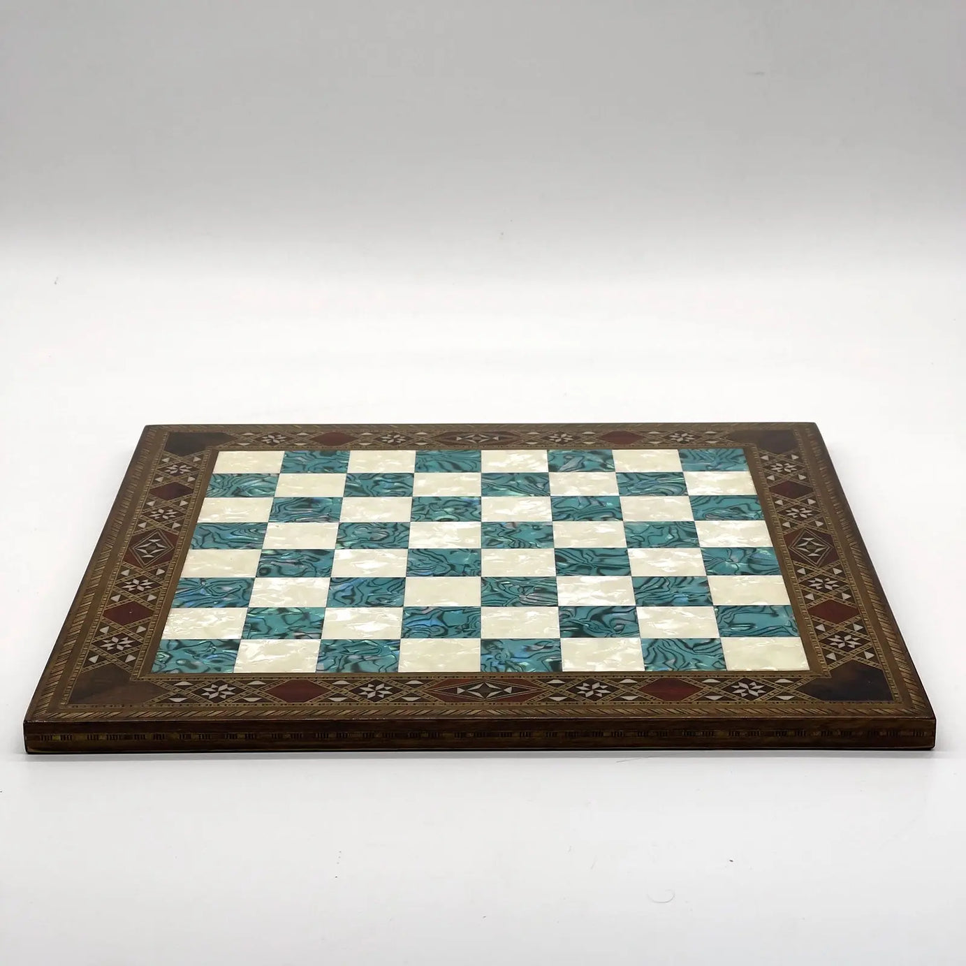 12" inc Handmade Patterned Luxury Wooden Custom Turquoise Chess Board