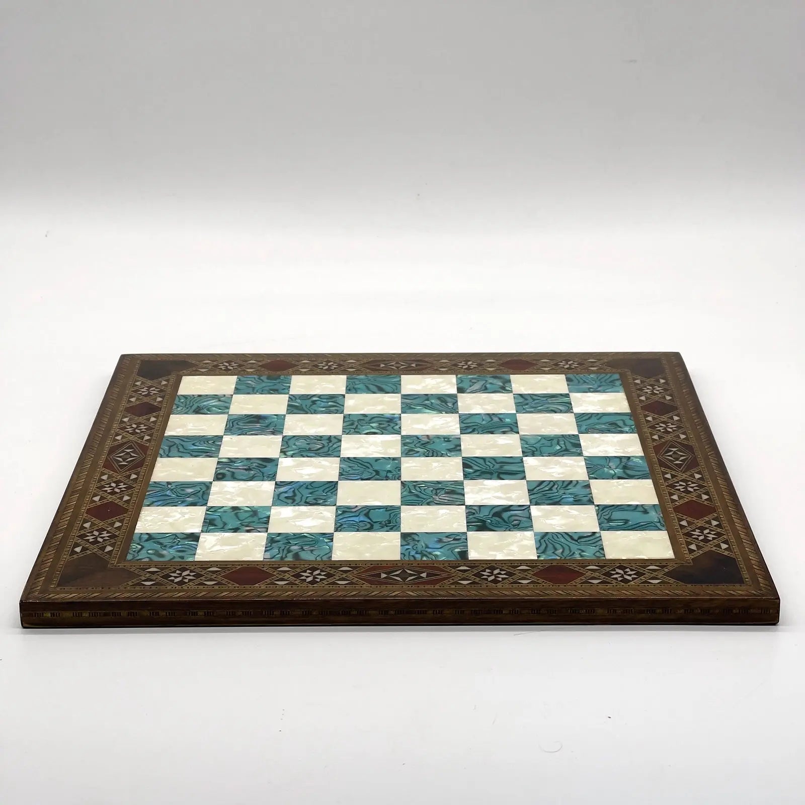 12" inc Handmade Patterned Luxury Wooden Custom Turquoise Chess Board