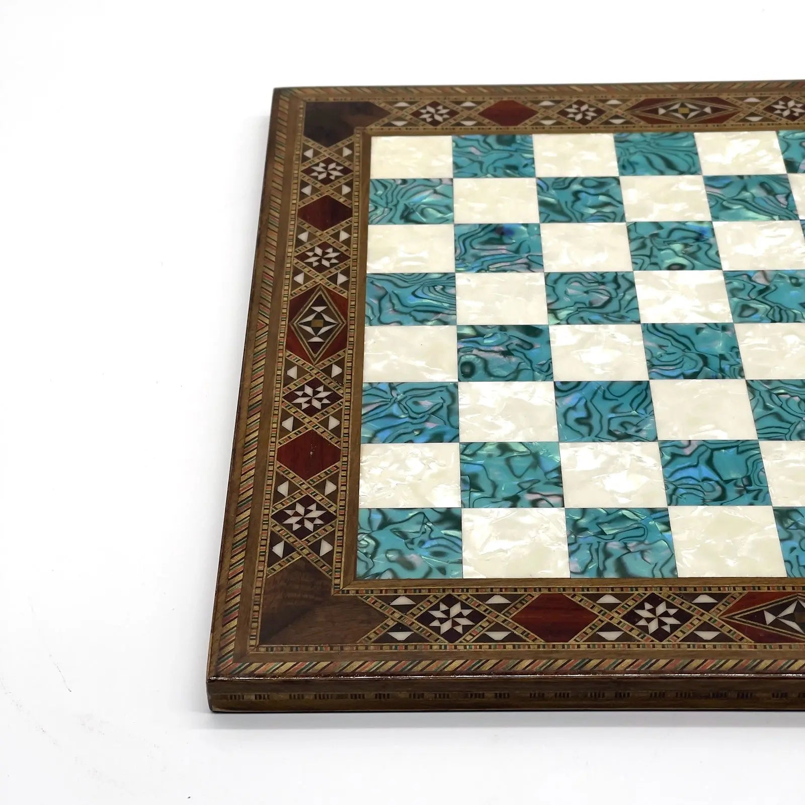 12" inc Handmade Patterned Luxury Wooden Custom Turquoise Chess Board