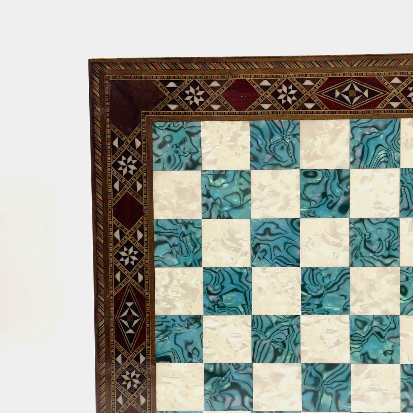 12" inc Handmade Patterned Luxury Wooden Custom Turquoise Chess Board