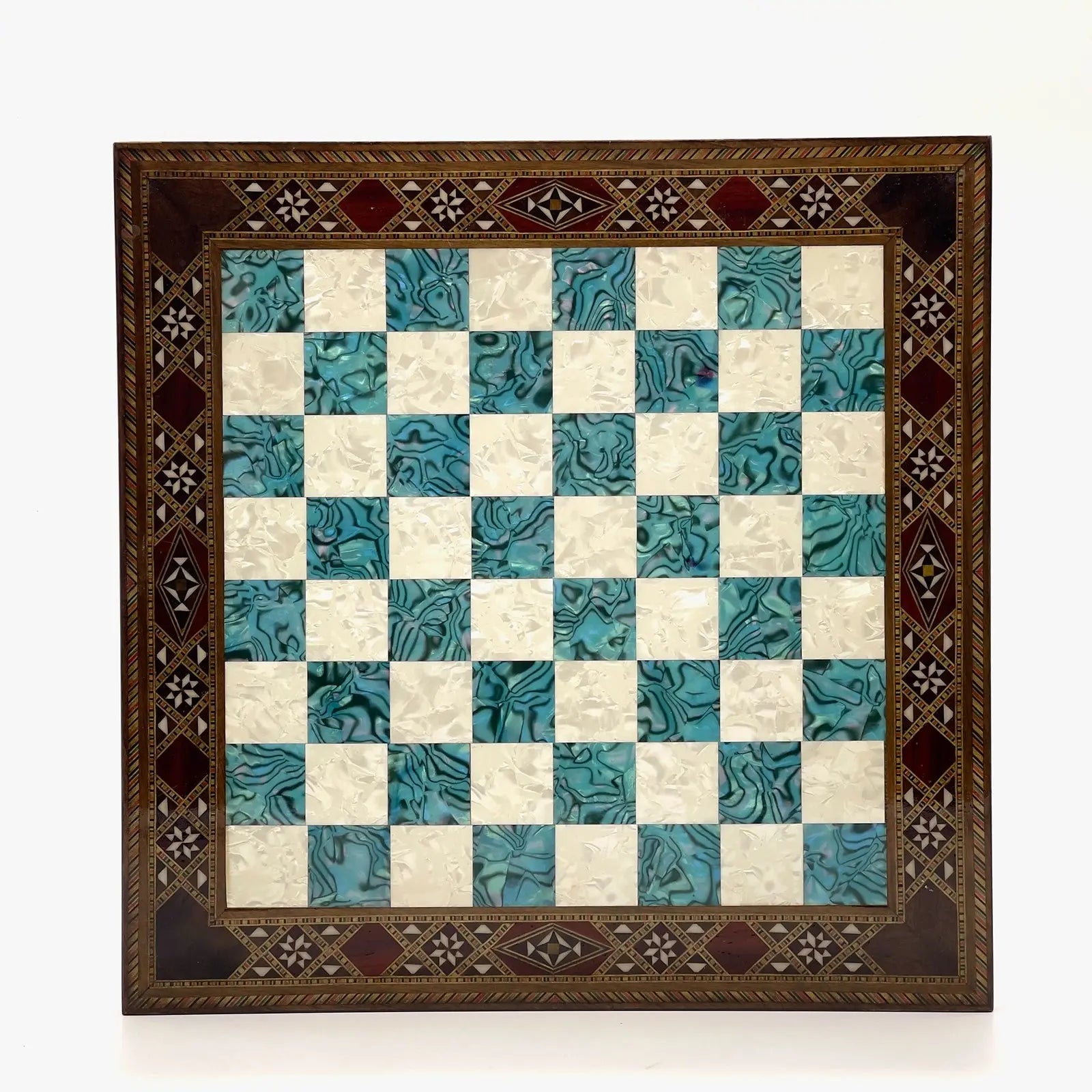 12" inc Handmade Patterned Luxury Wooden Custom Turquoise Chess Board