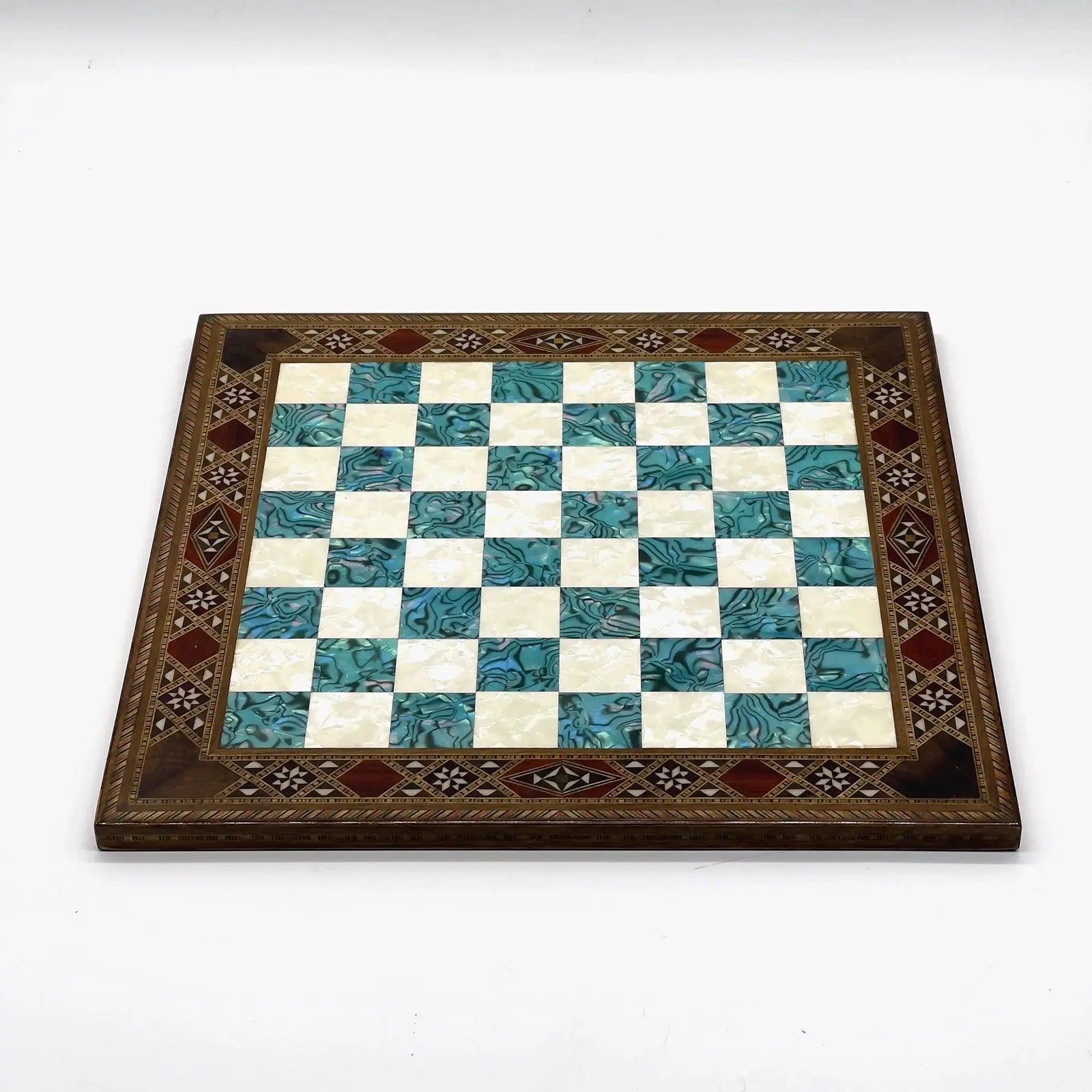12" inc Handmade Patterned Luxury Wooden Custom Turquoise Chess Board