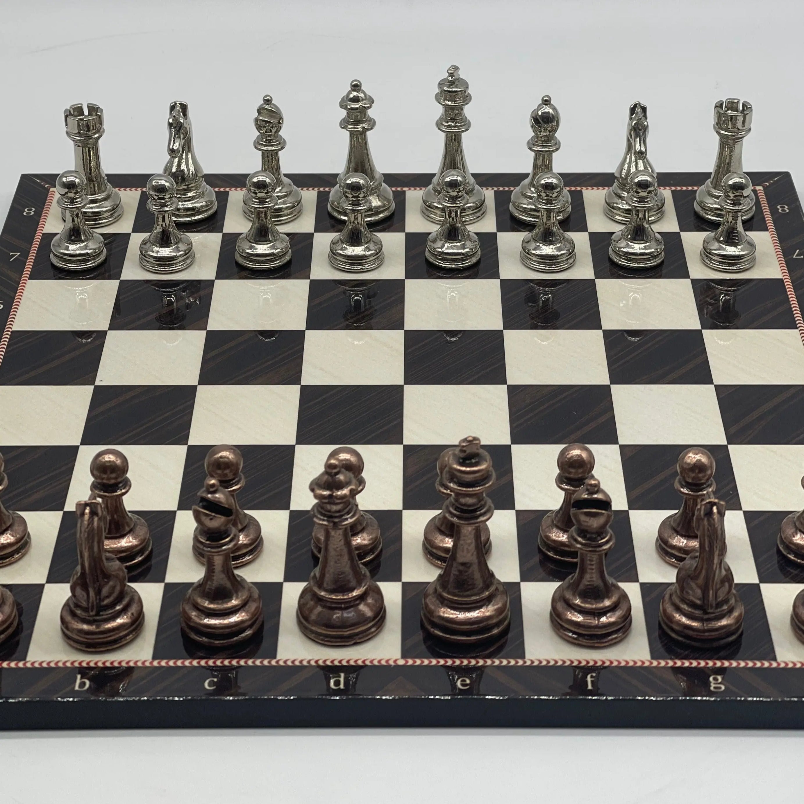 14.5" Handmade Brown Marble Pattern Classic Metal Pieces with Chess Set