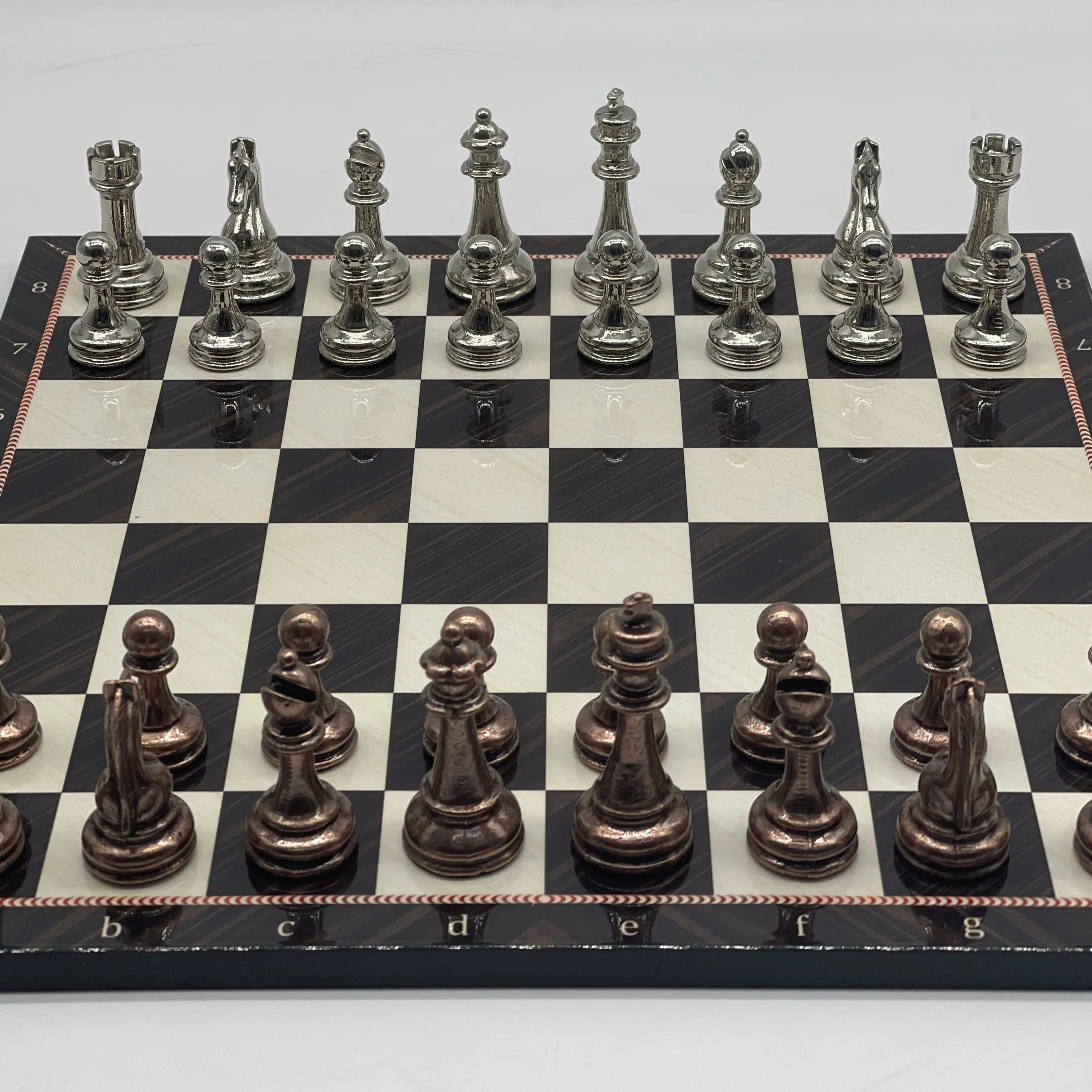 14.5" Handmade Brown Marble Pattern Classic Metal Pieces with Chess Set