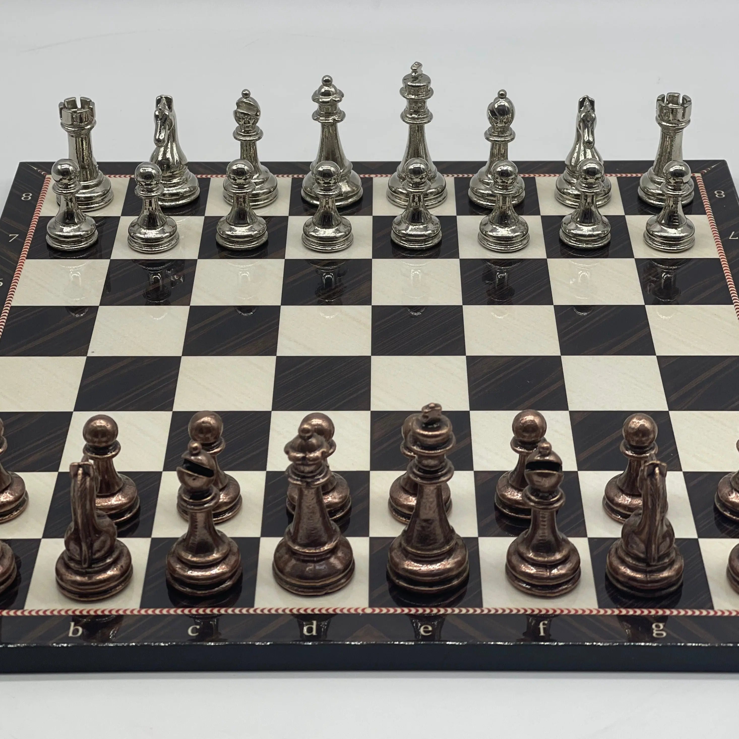 16.5" Walnut Marble Pattern Folding Chess Board With Classic Metal Chess Pieces