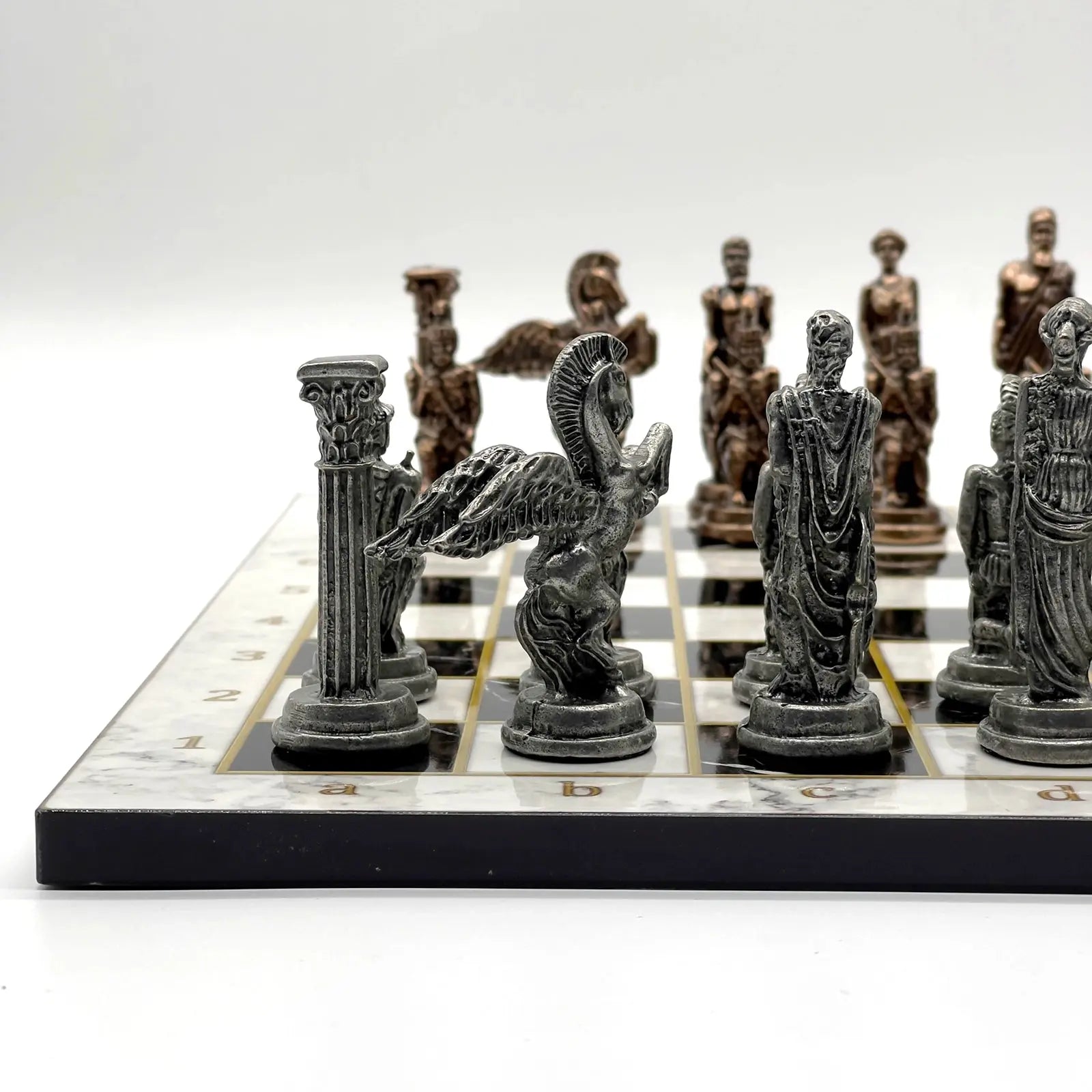 14" Black-White Marble Patterned Chess Set with Pegasus Metal Chess Pieces asyawoodart
