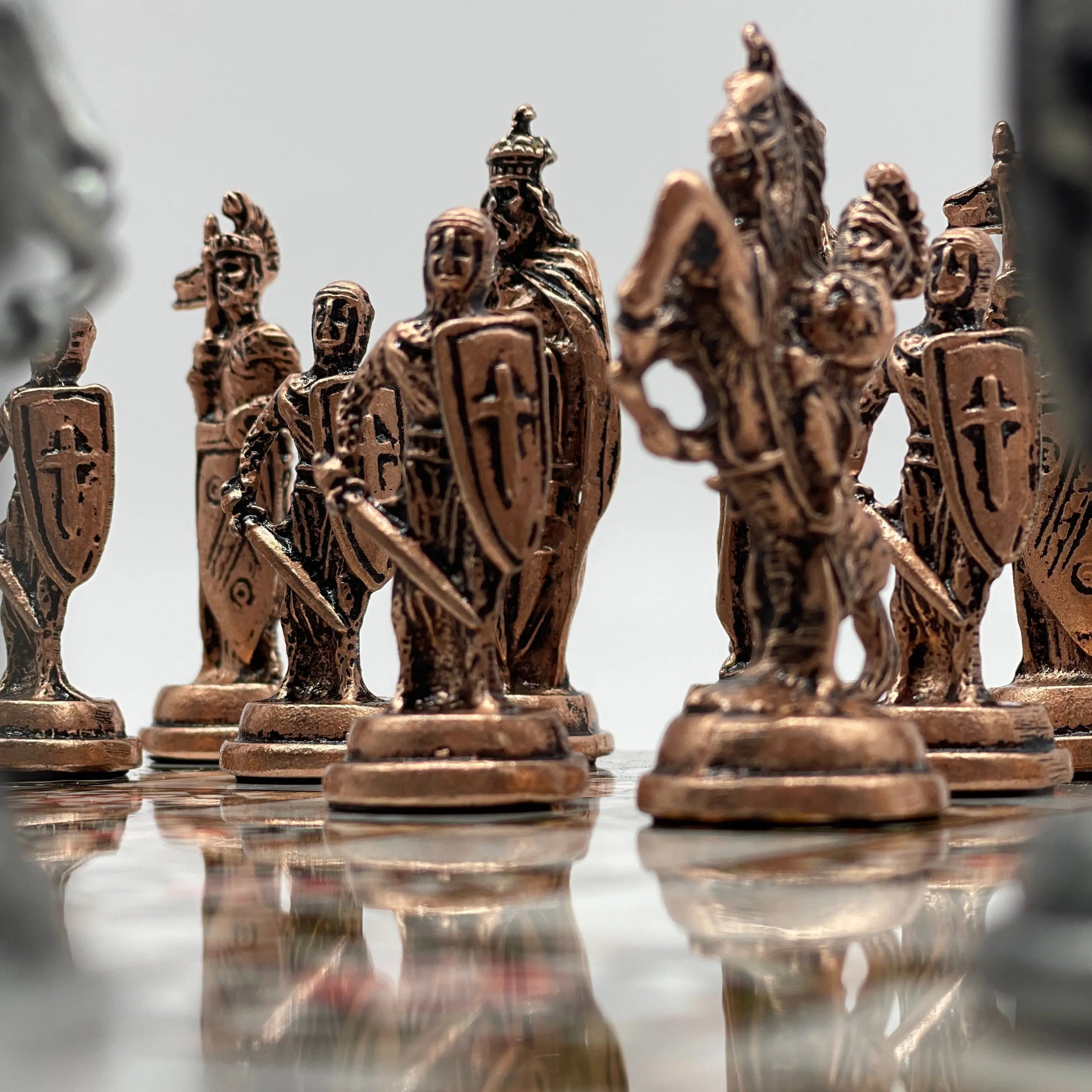 14.5" Handmade Mosaic Marble Pattern Classic Metal Pieces With Chess Set