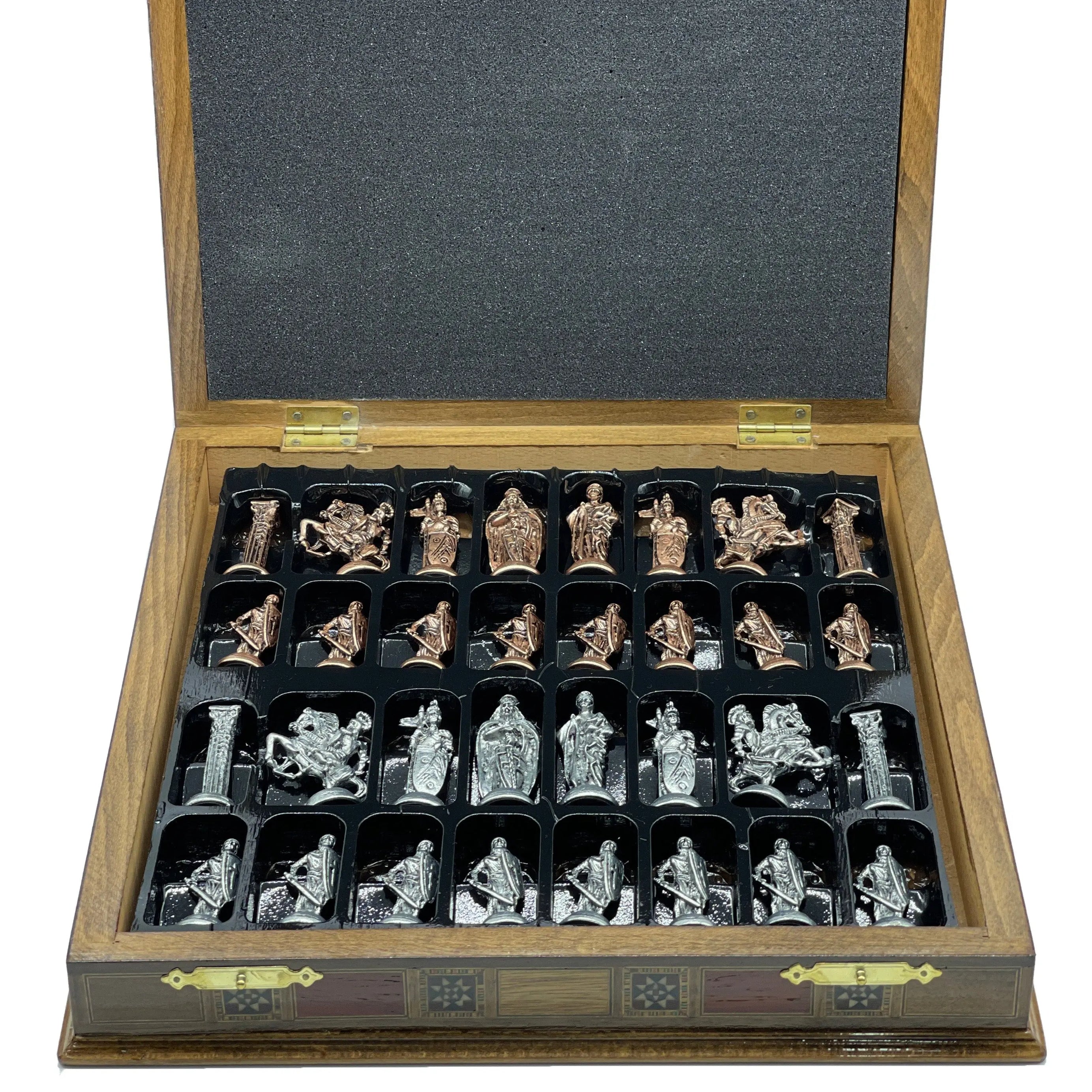 Personalized Walnut Boxed Wooden Chess Set With British Metal Chess Pieces - AsyaWoodArt