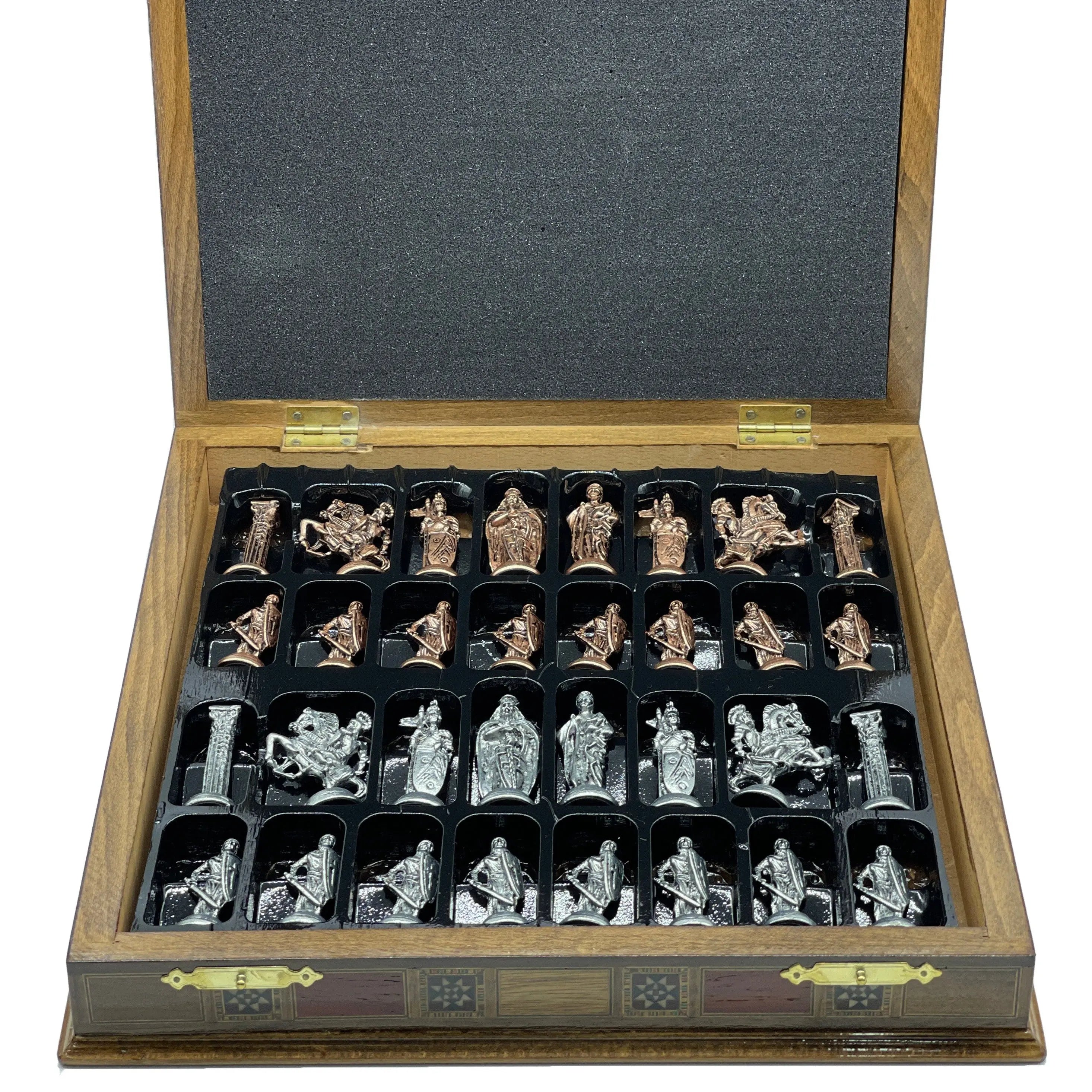 Personalized Walnut Boxed Wooden Chess Set With British Metal Chess Pieces - AsyaWoodArt