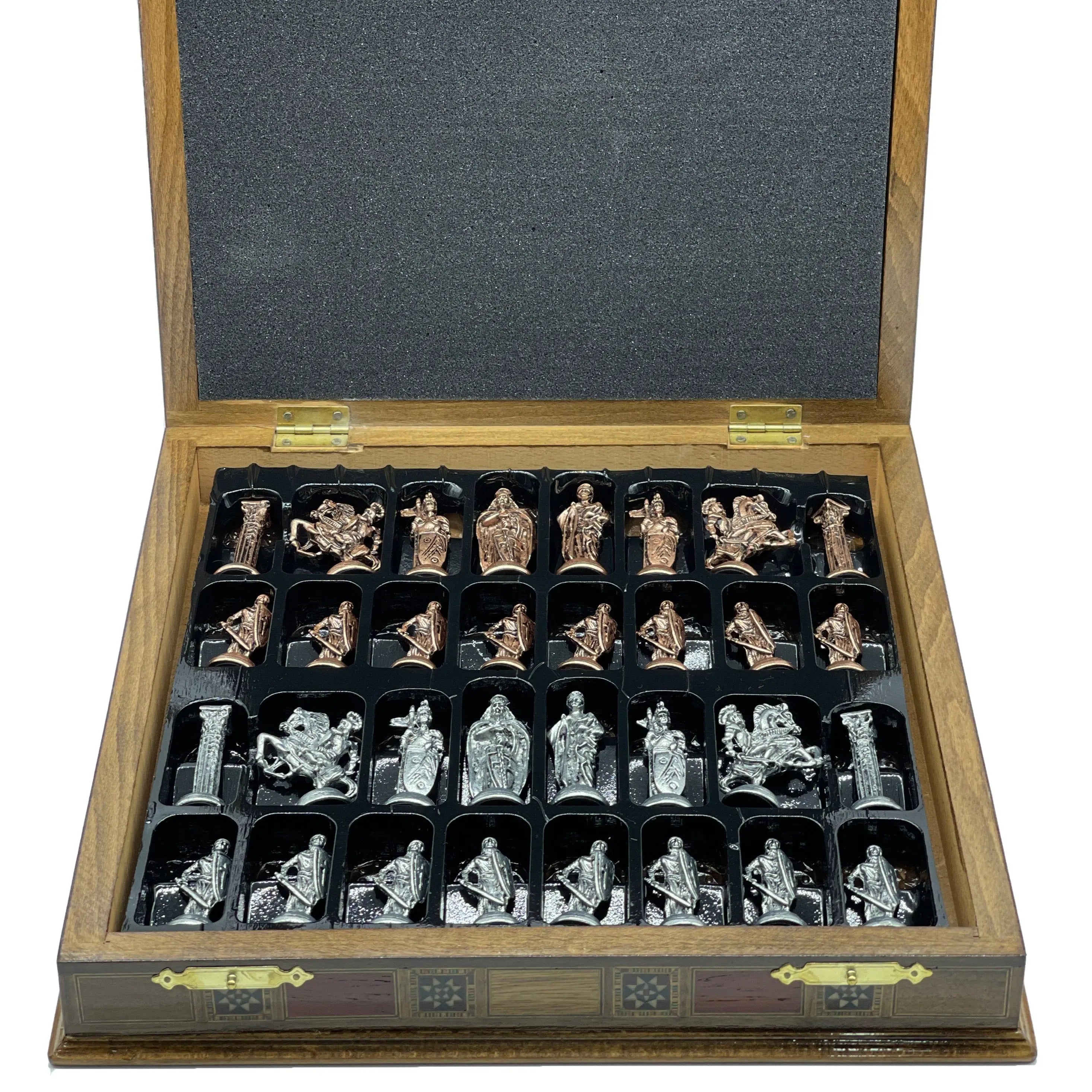 Handmade Rosewood Wooden Boxed Chess Set with British Metal Chess Pieces - AsyaWoodArt