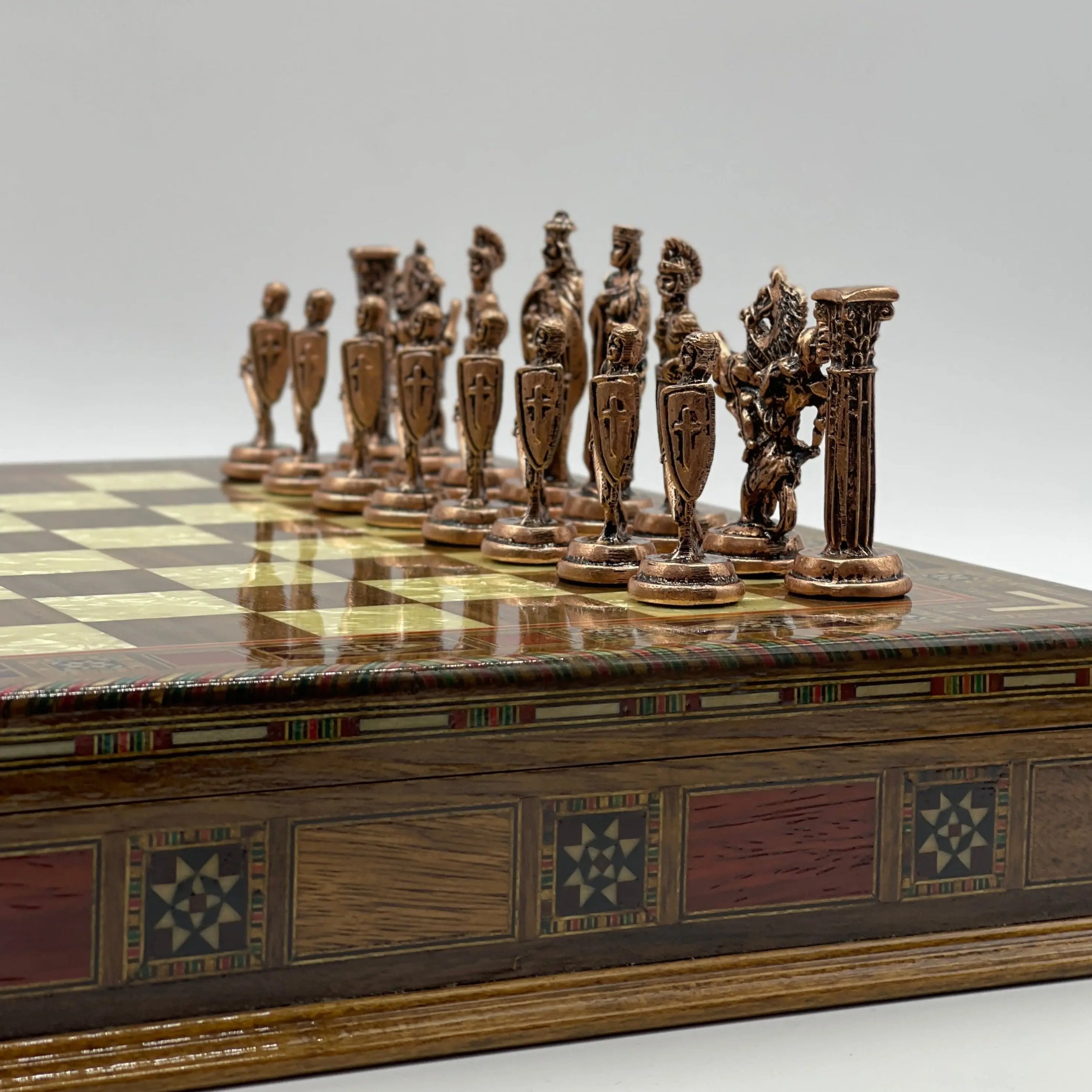 Personalized Walnut Boxed Wooden Chess Set With British Metal Chess Pieces - AsyaWoodArt
