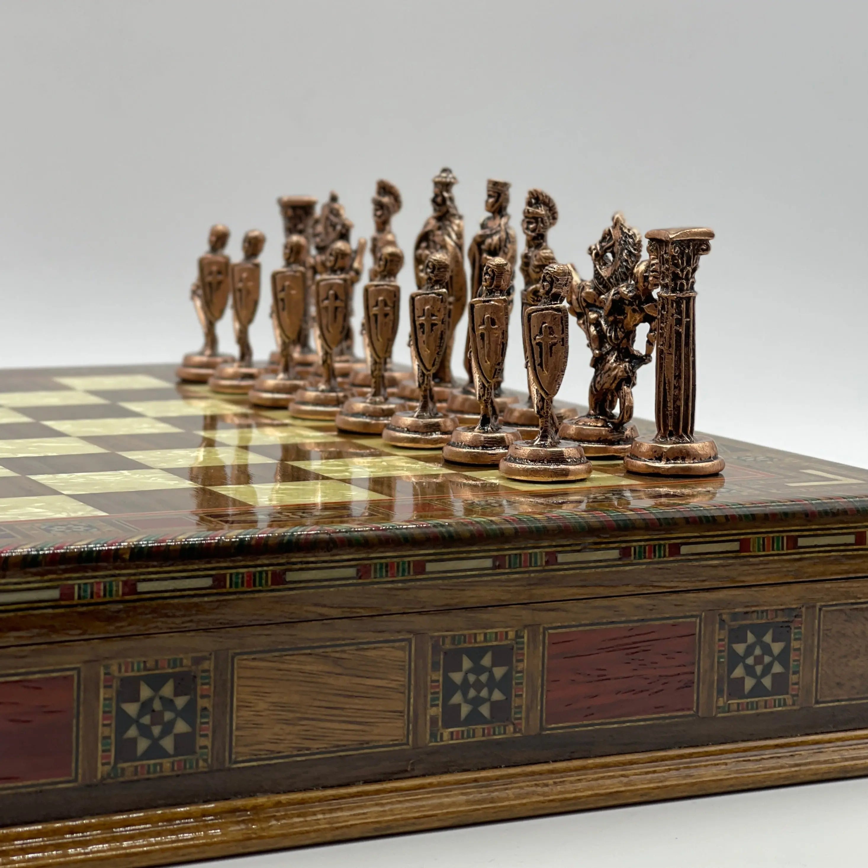 Personalized Walnut Boxed Wooden Chess Set With British Metal Chess Pieces - AsyaWoodArt