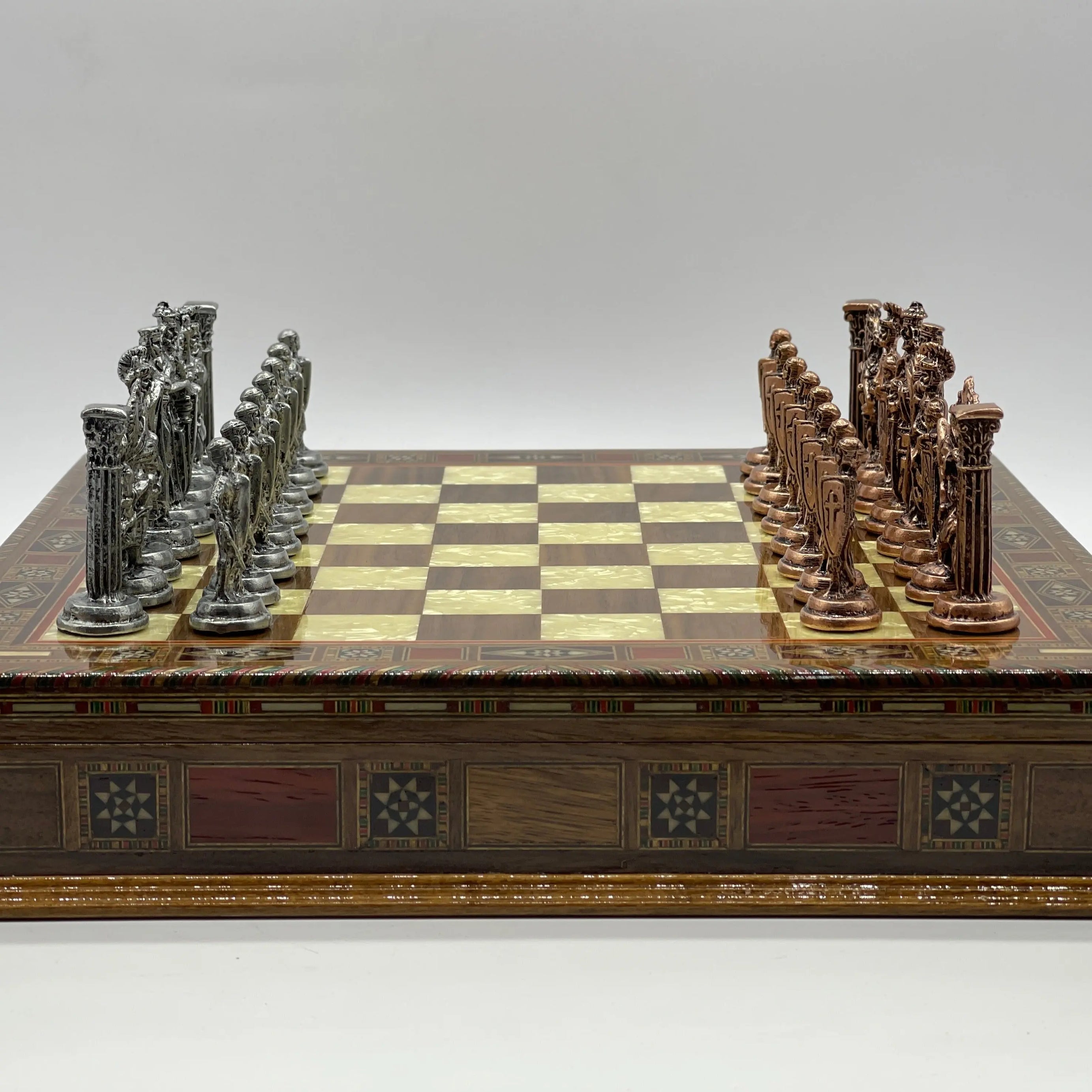 Personalized Walnut Boxed Wooden Chess Set With British Metal Chess Pieces - AsyaWoodArt