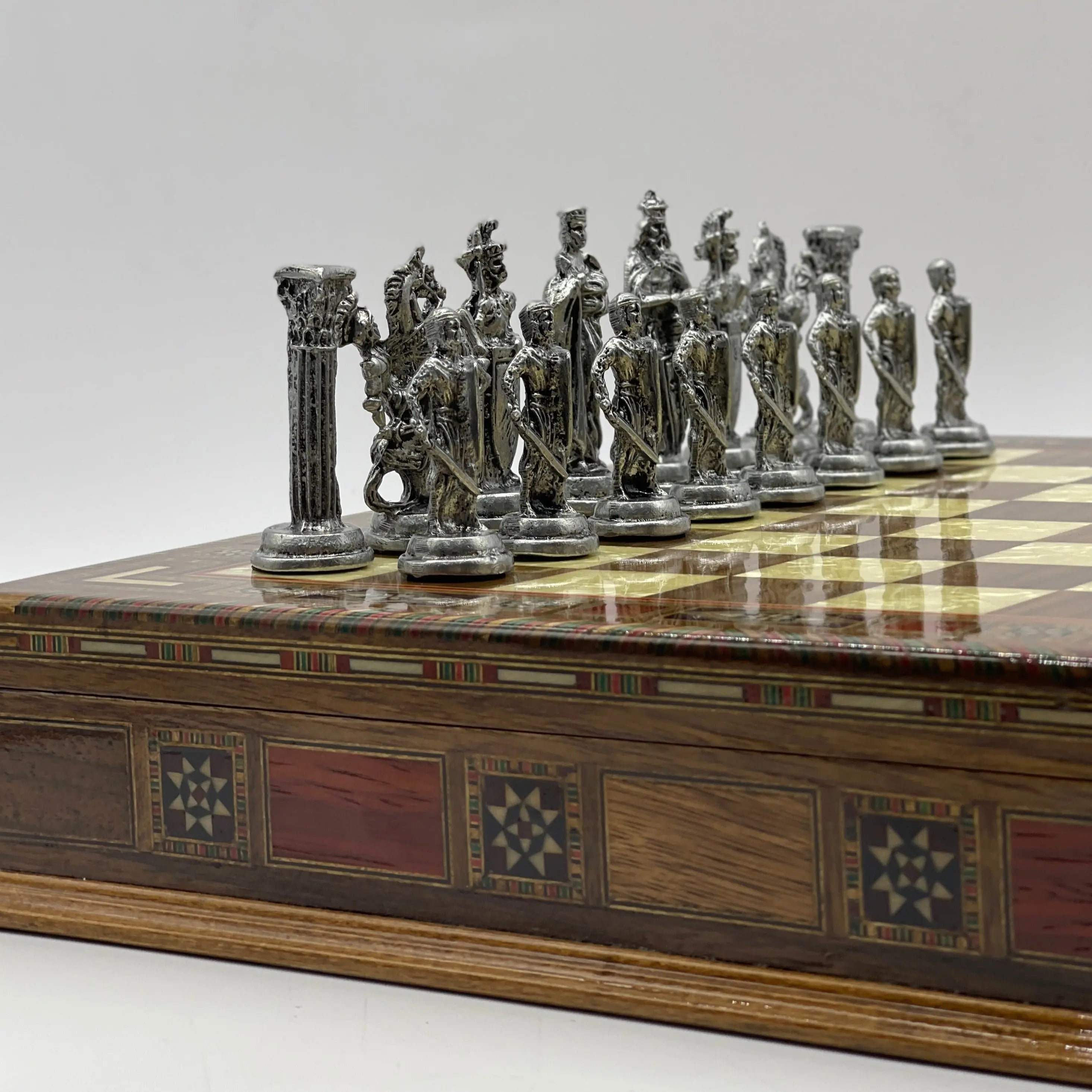 Personalized Walnut Boxed Wooden Chess Set With British Metal Chess Pieces - AsyaWoodArt