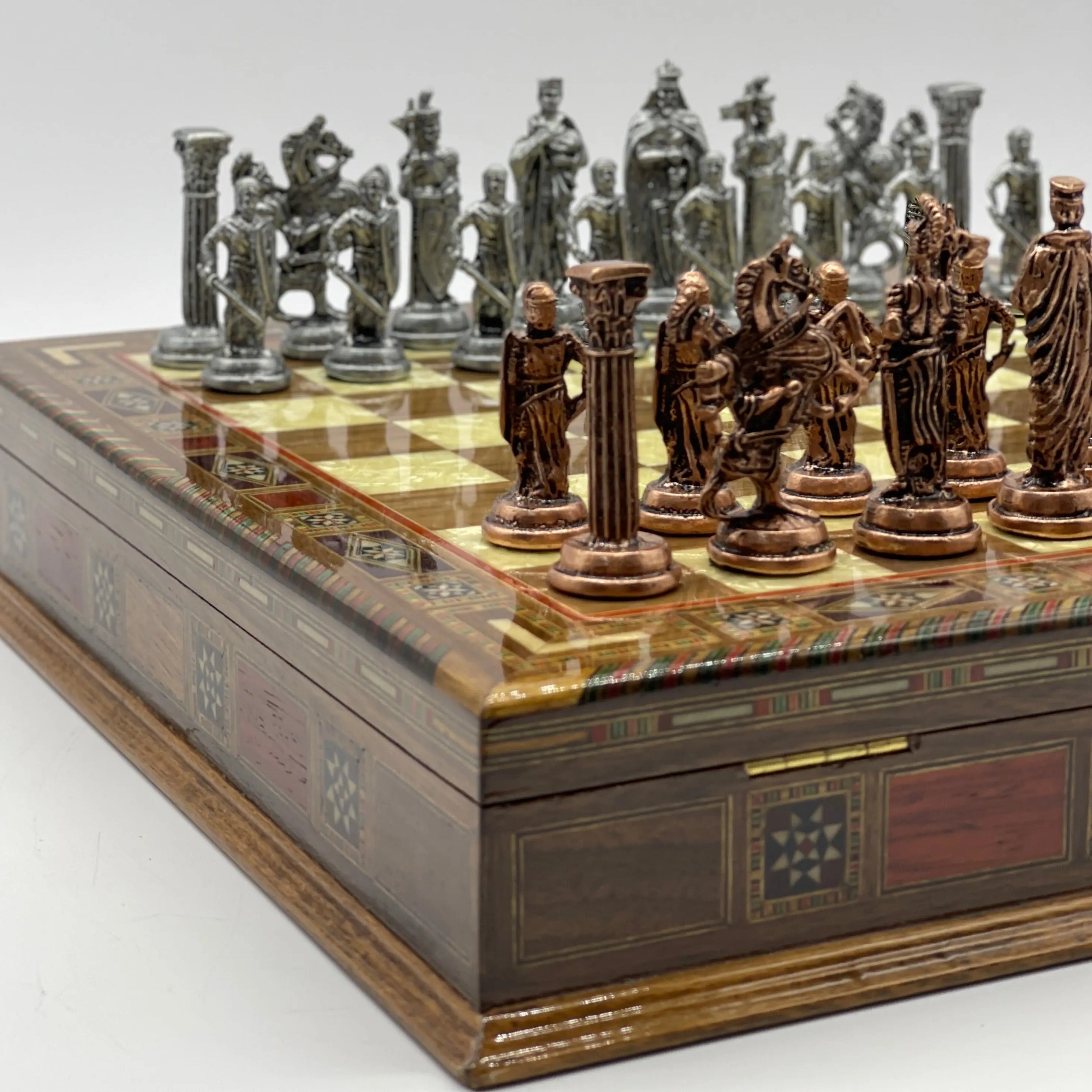 Personalized Walnut Boxed Wooden Chess Set With British Metal Chess Pieces - AsyaWoodArt