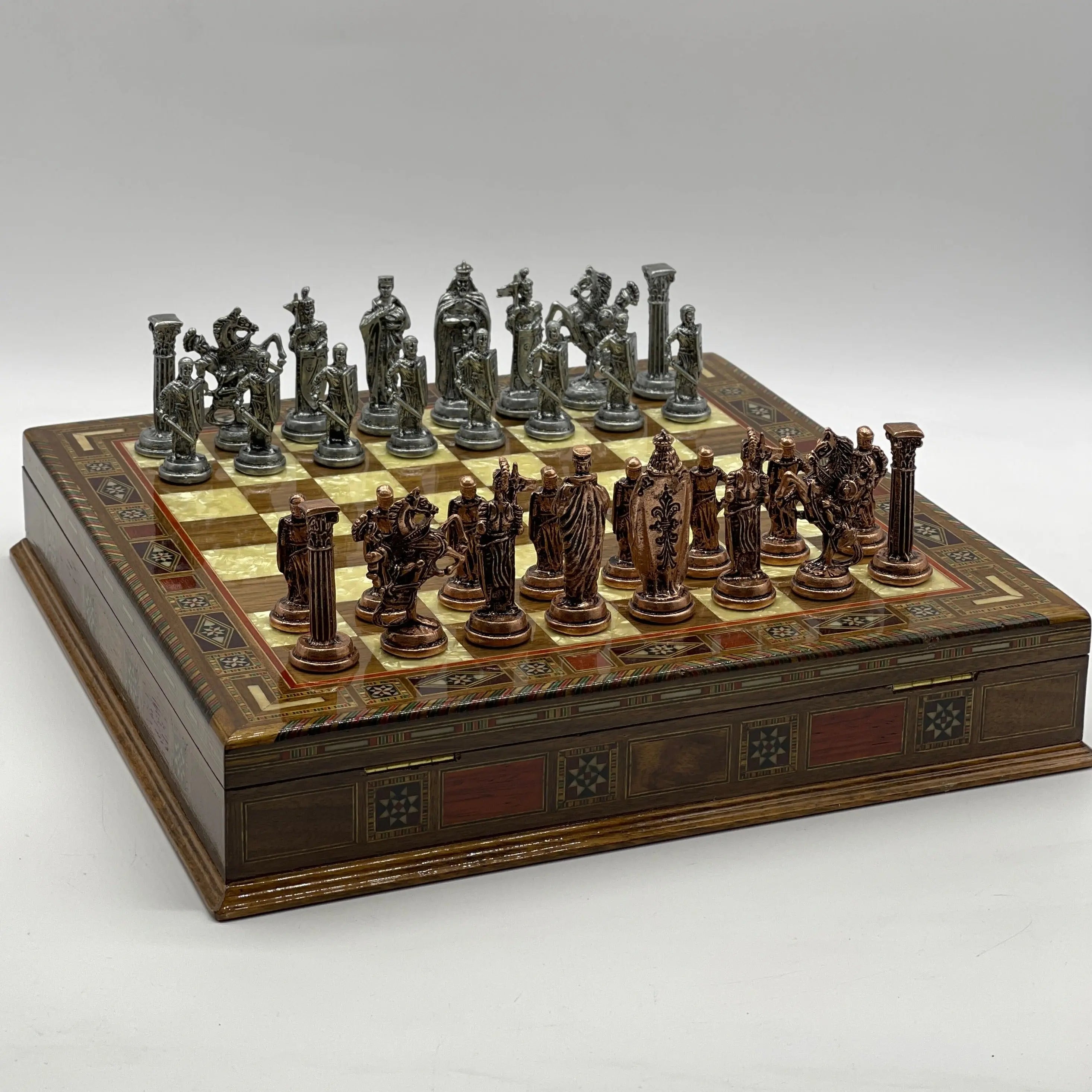Personalized Walnut Boxed Wooden Chess Set With British Metal Chess Pieces - AsyaWoodArt