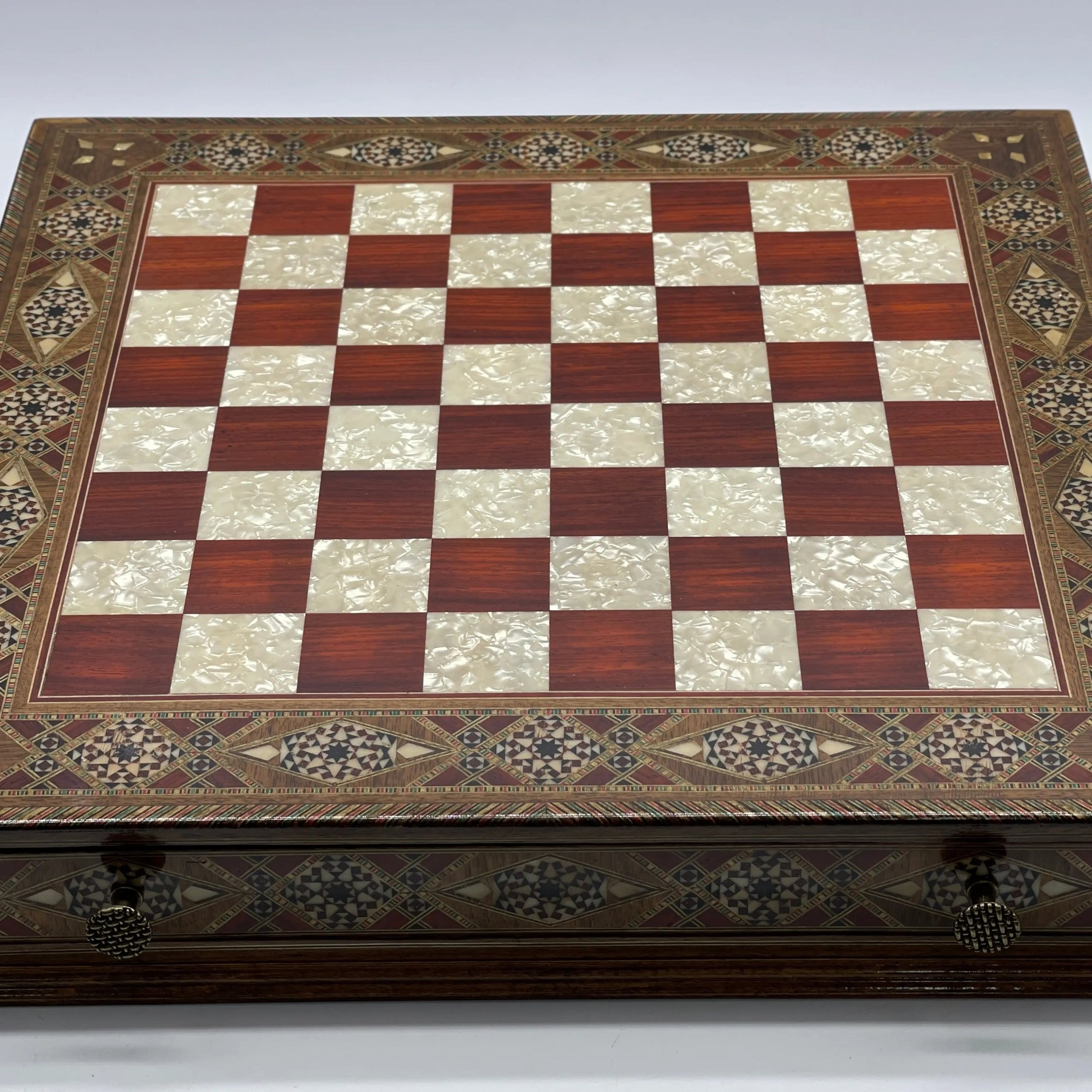 Large Wooden Luxury Handcrafted Rosewood Chess Set with Greek Metal Chess Pieces