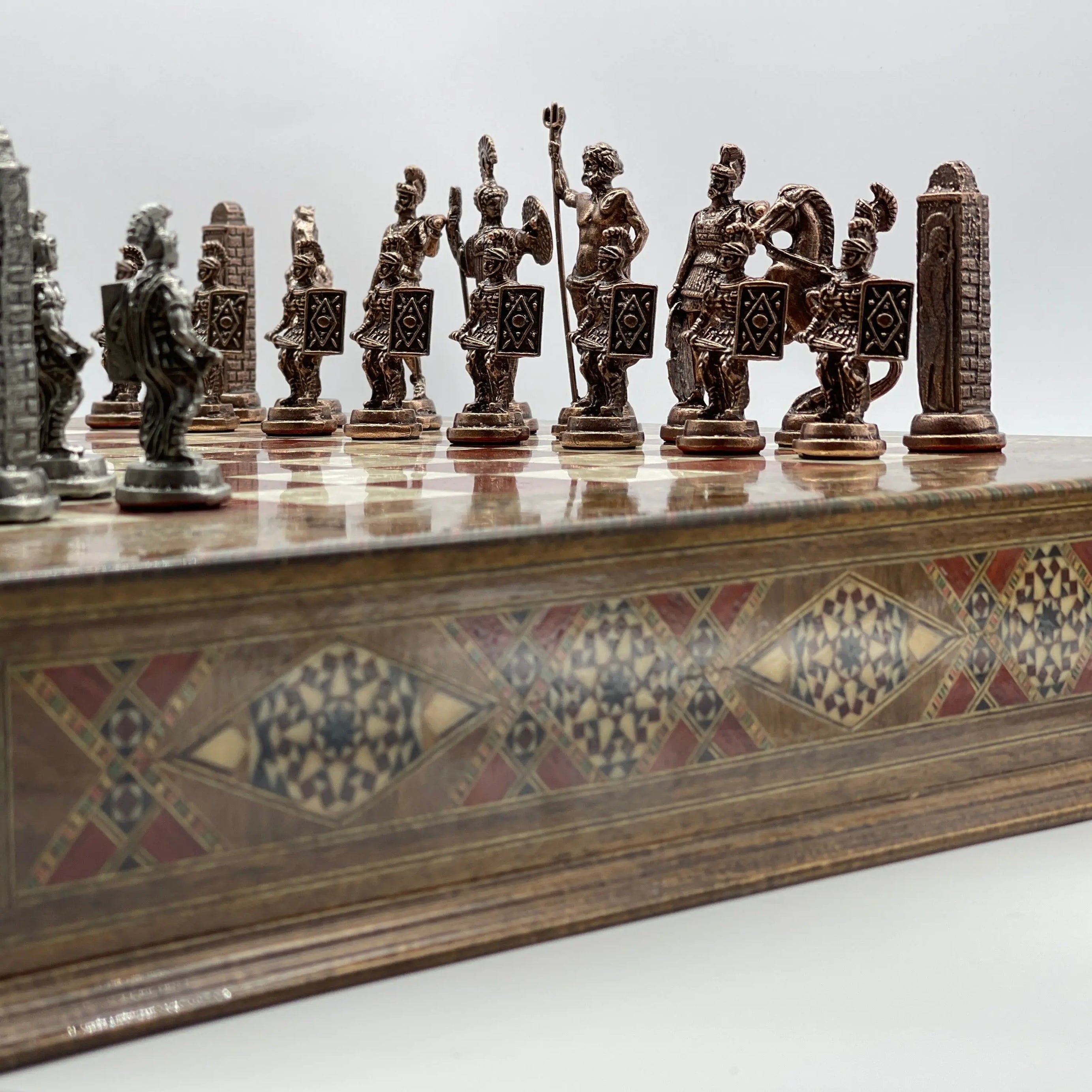 Large Wooden Luxury Handcrafted Rosewood Chess Set with Greek Metal Chess Pieces