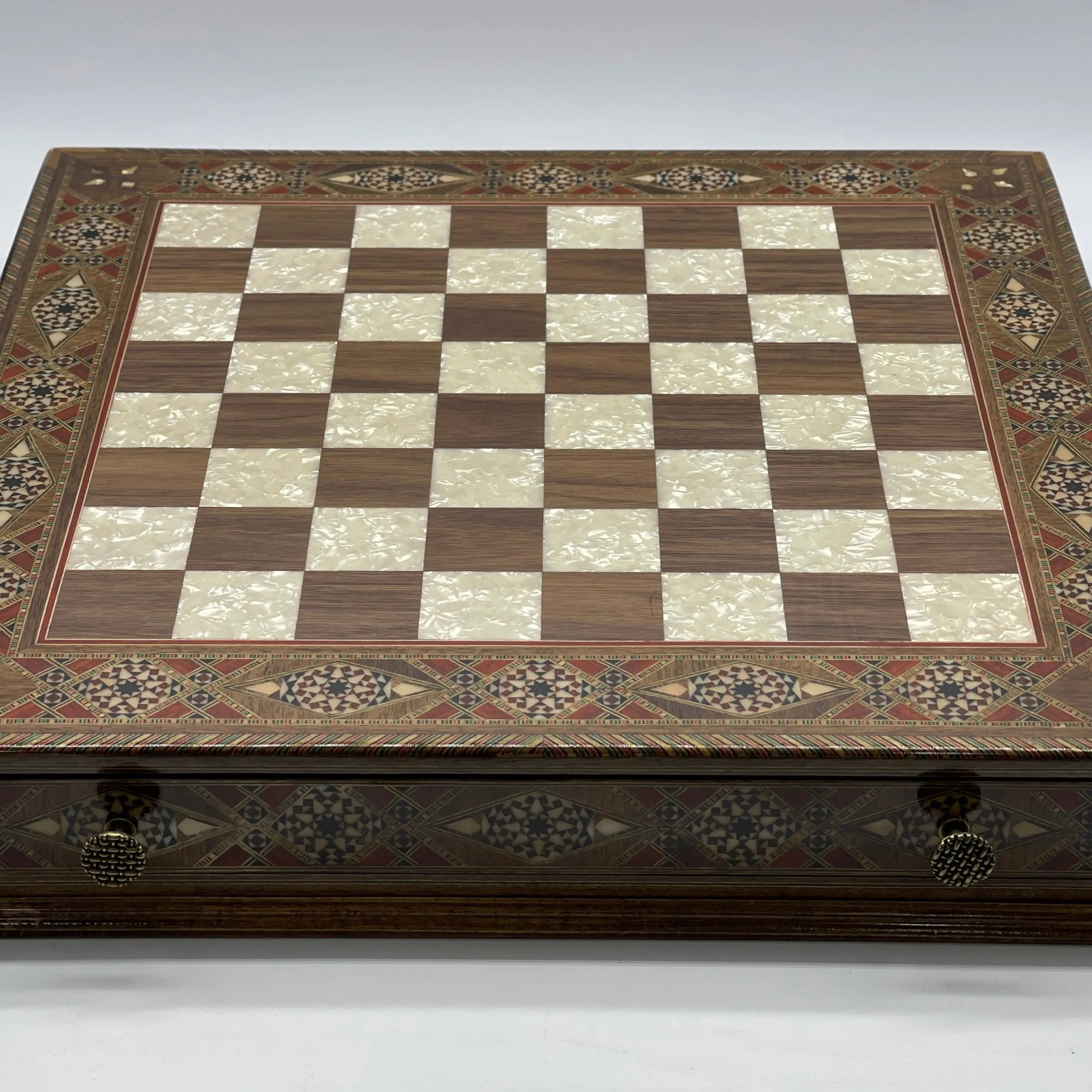 19" Oversized Walnut Chess Board with Metal Chess Pieces Set