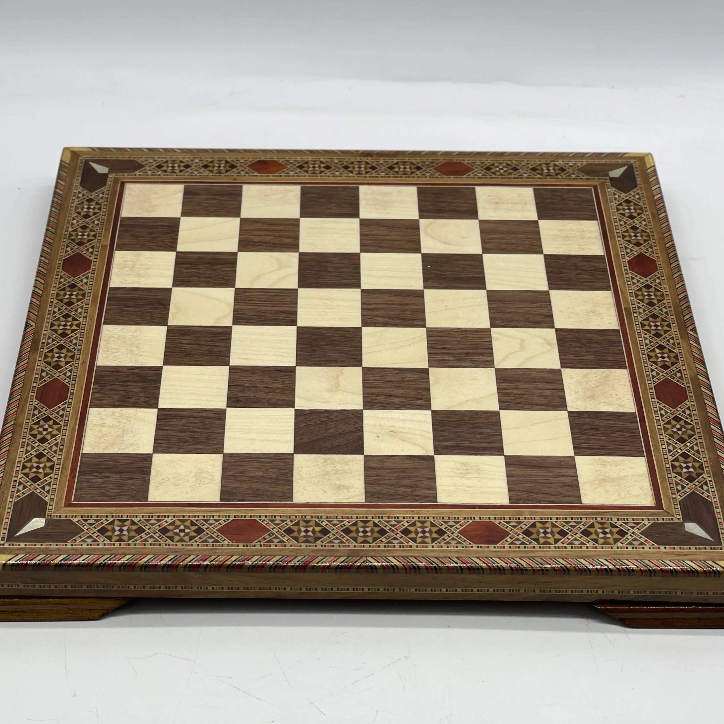 13" Personalized Walnut Chess Board with Greek Metal Chess Pieces