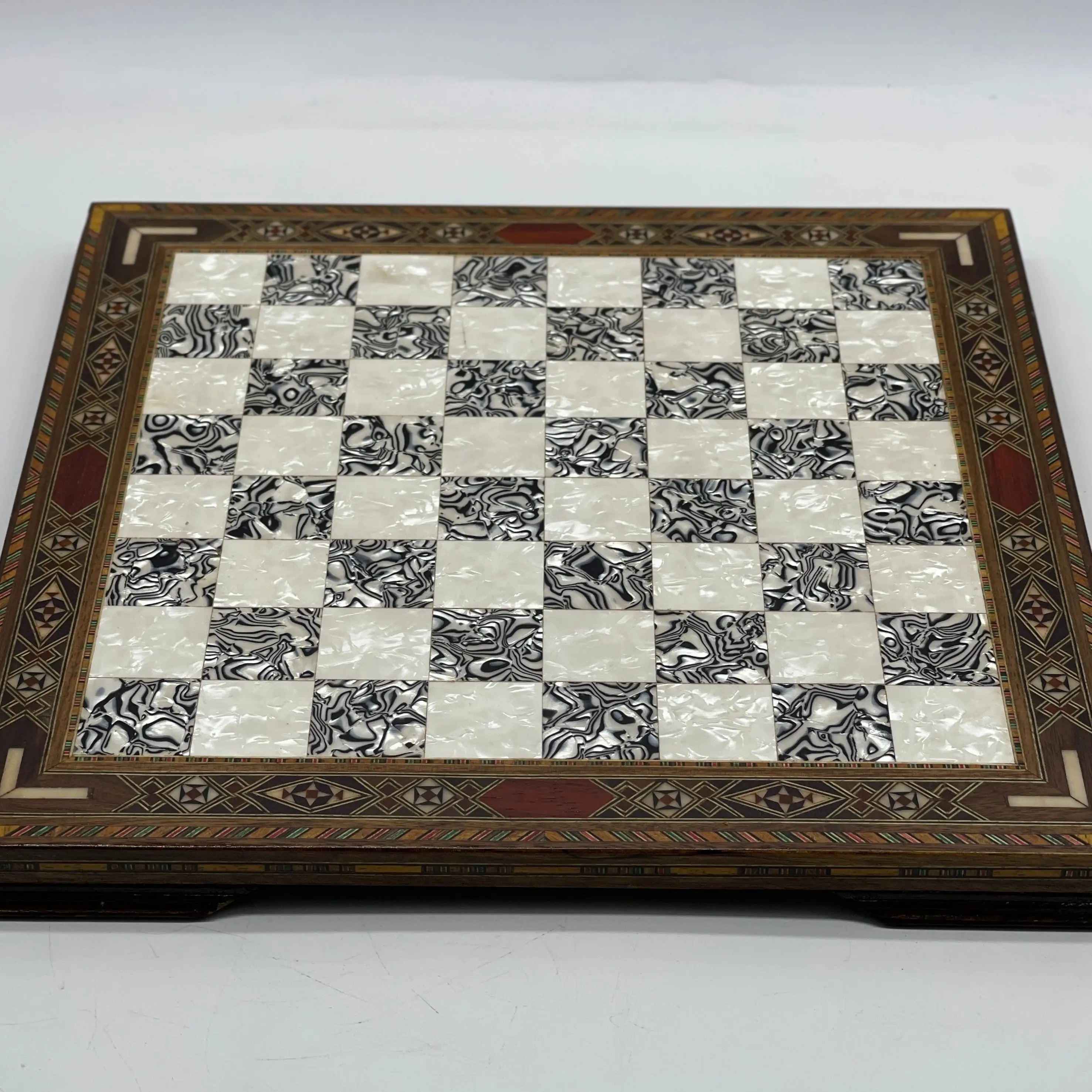 13" Personalized Wooden Silver Chess Board with Greek Metal Chess Pieces